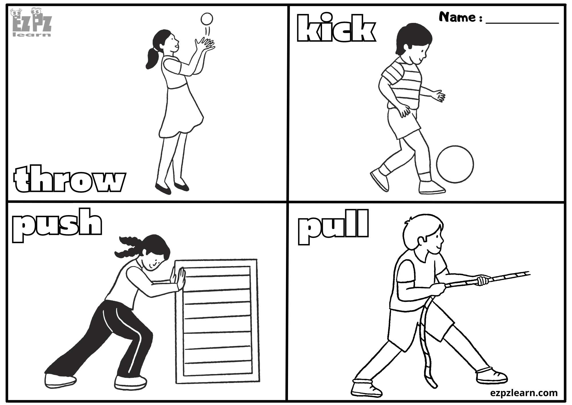 Action Verbs Worksheets Sketch Coloring Page