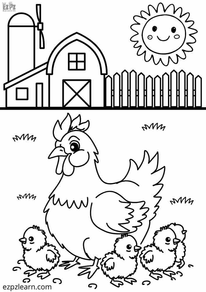Hen To Color Hen and Chicks on the Farm Interactive Coloring Page. Color Online then ...