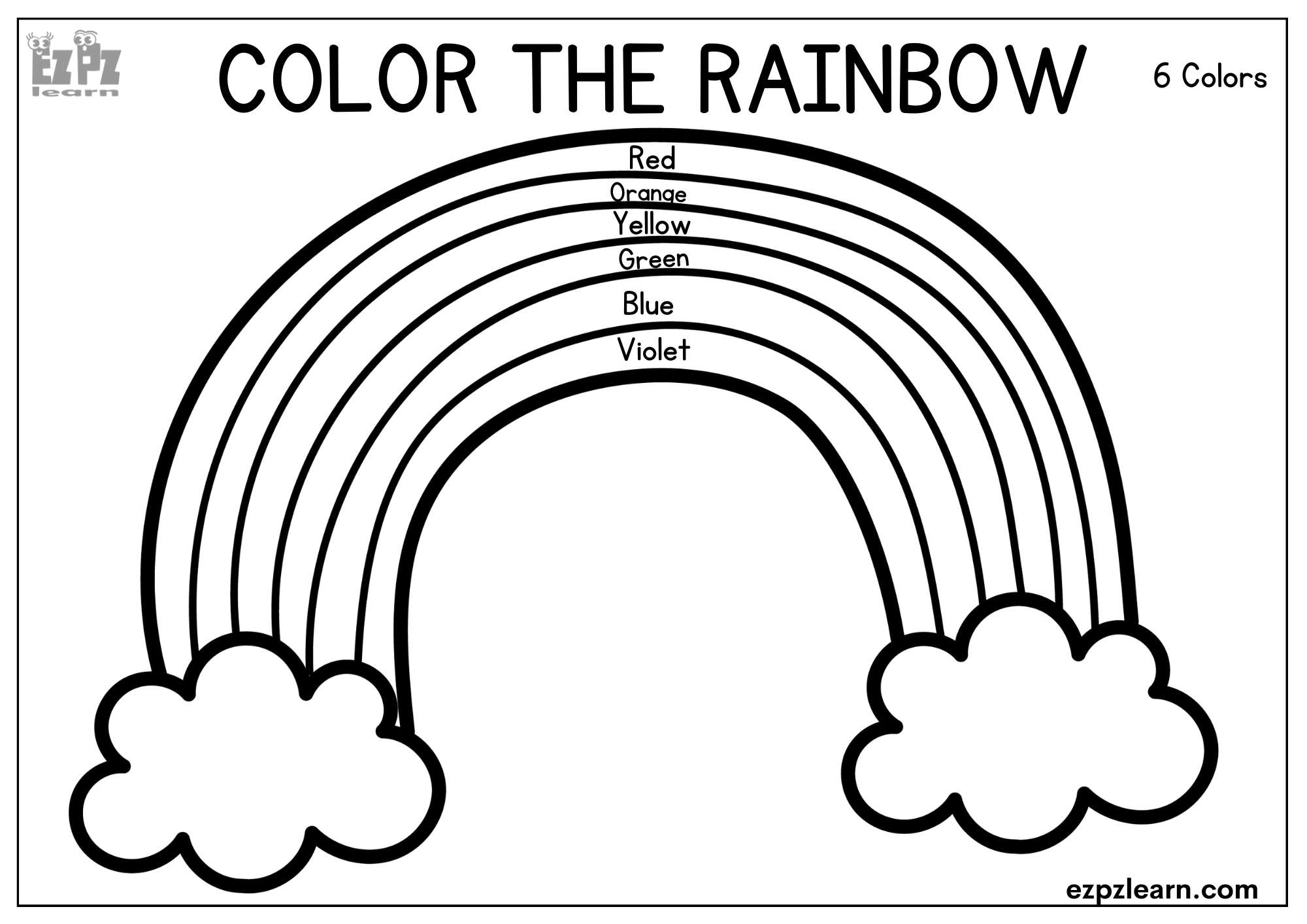 rainbow coloring page with color words