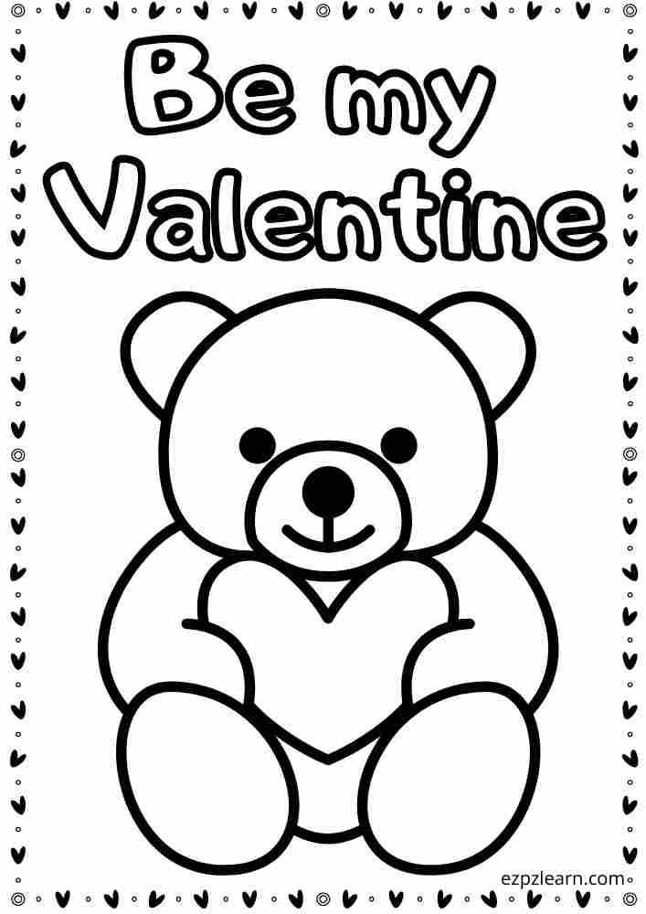 Be My Valentine Bear No2 Coloring for Kids - Ezpzlearn.com