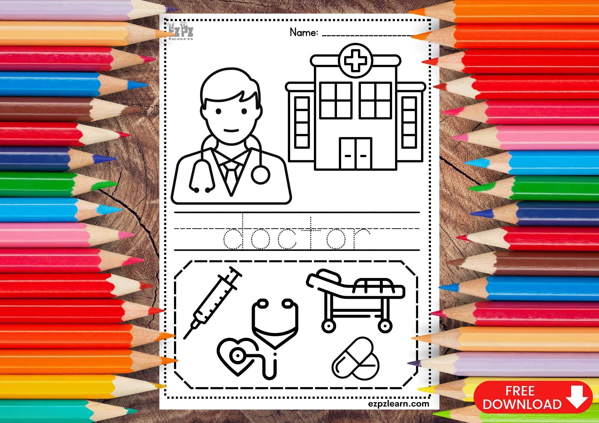Doctor Coloring and Trace the Word Page