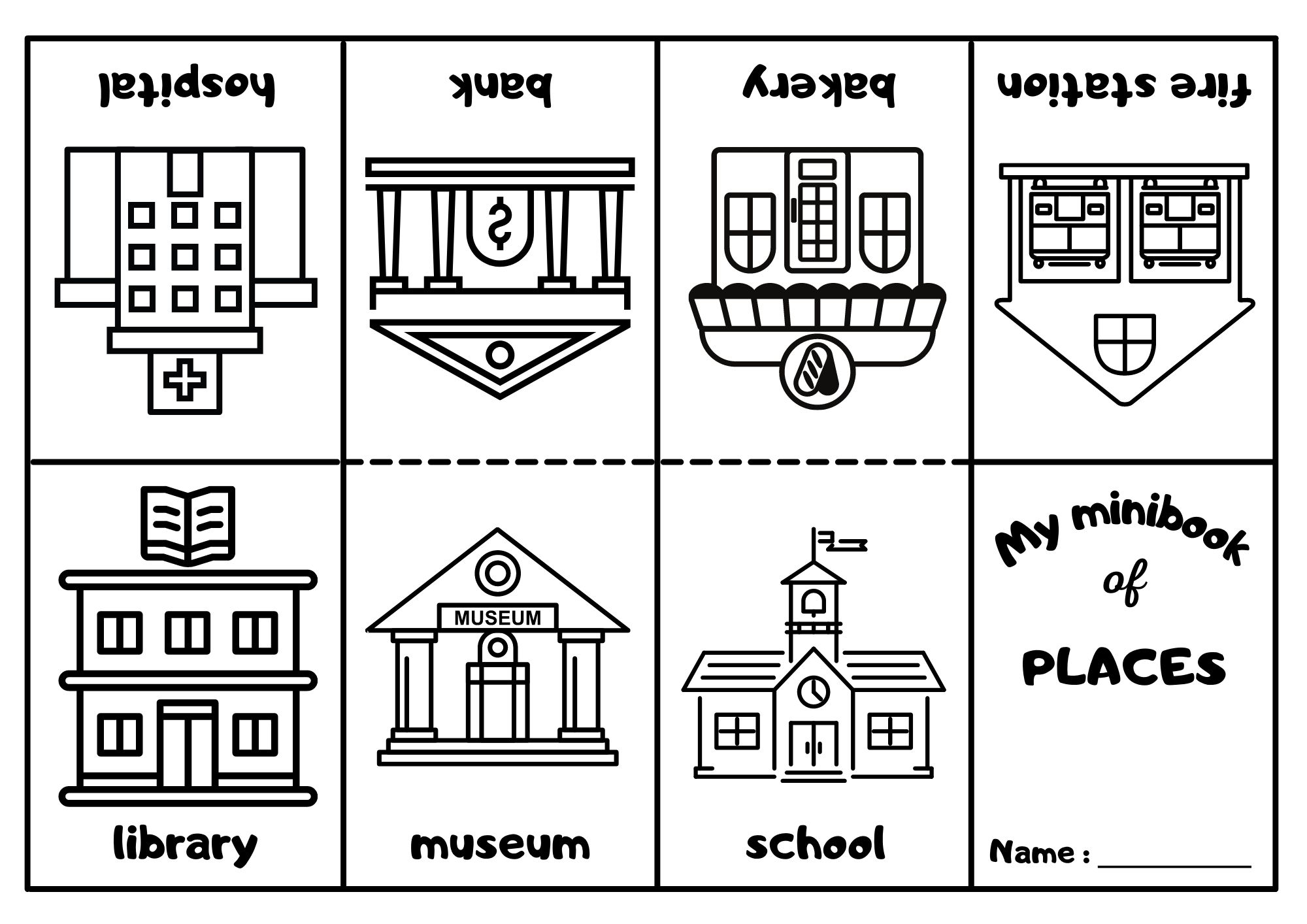 Places in Town Flashcards. Places in School. Places in Town Flashcards Black and White. Book ESL.