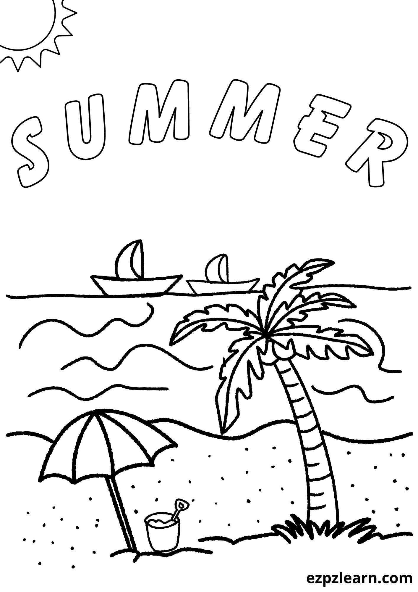 Summer and beach coloring page2 Free PDF Download - Ezpzlearn.com