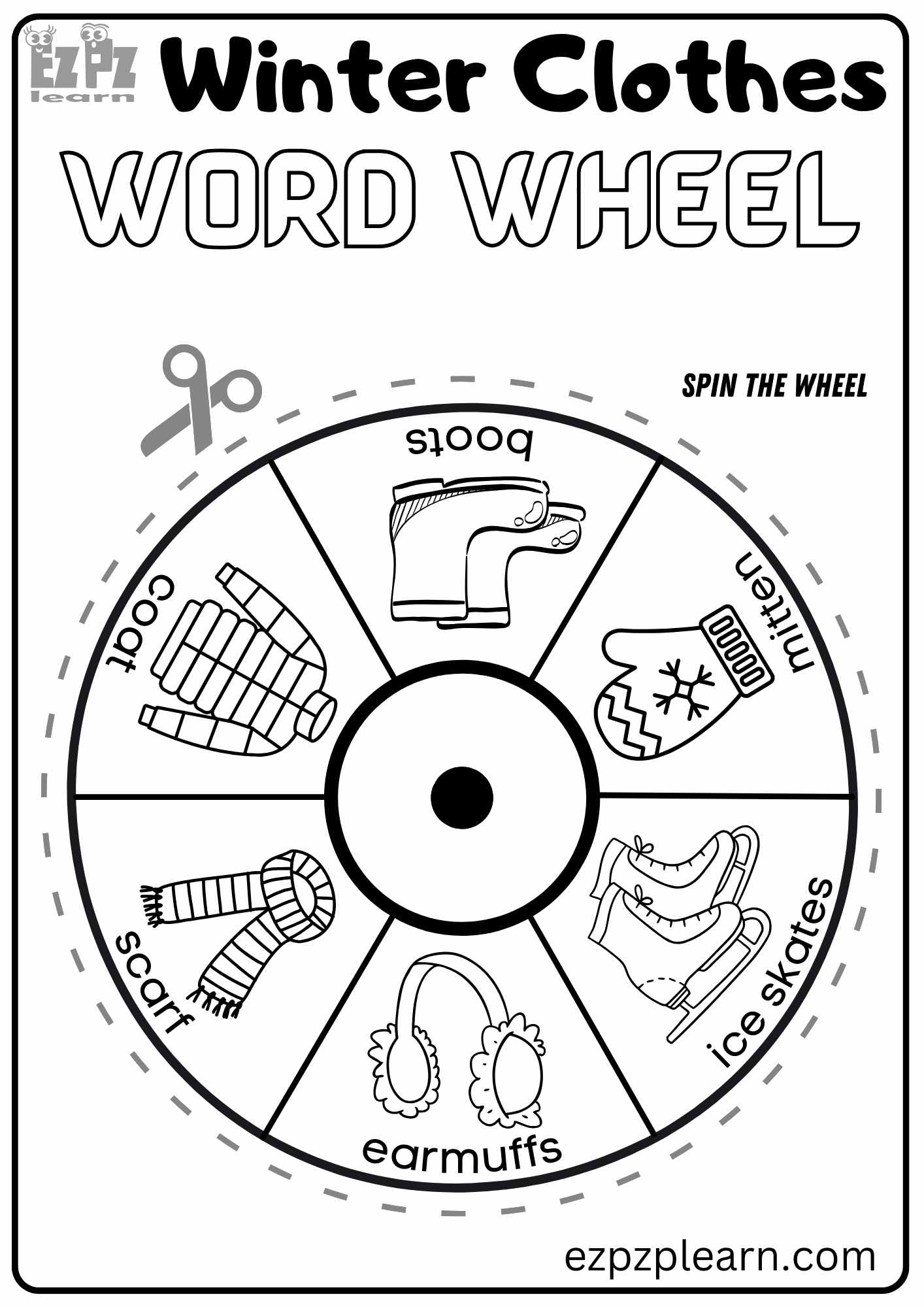 Winter Clothes Vocabulary Coloring Word Wheel for Kindergarten and English  Language Learners 
