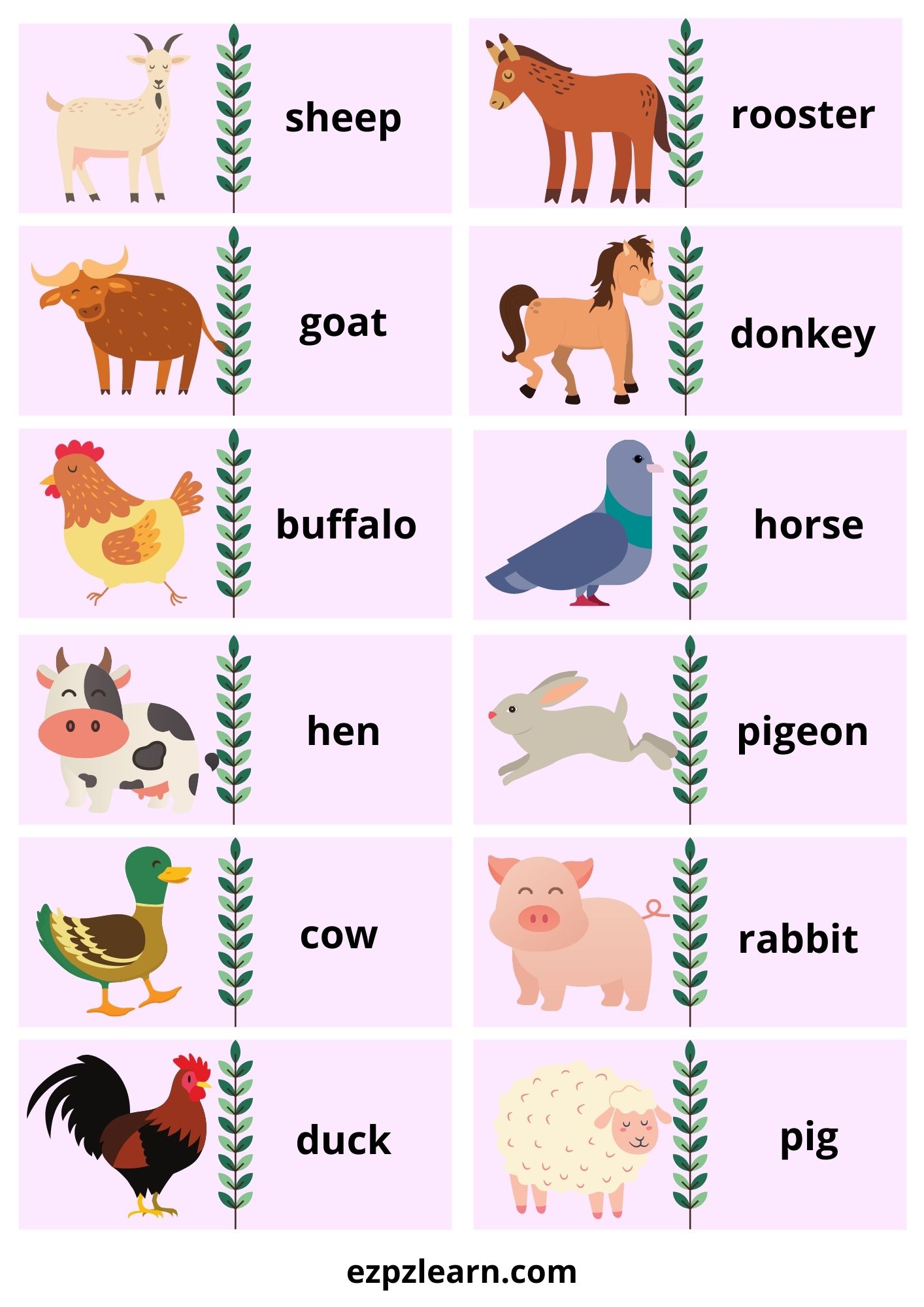 Farm Animals Dominoes Game With Words 