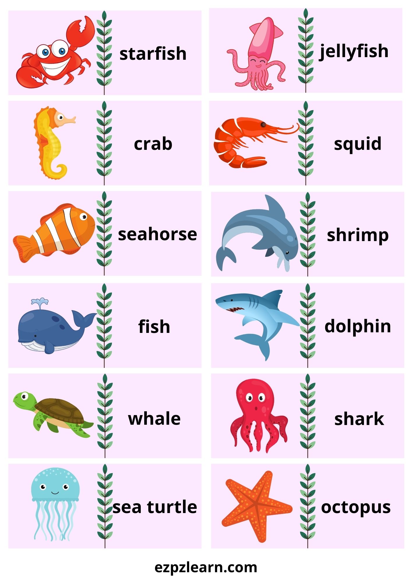 Sea Animals Dominoes Game With Words 