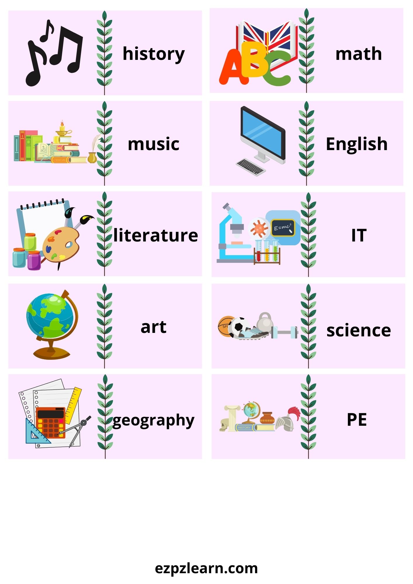 Subjects School - Ezpzlearn.com