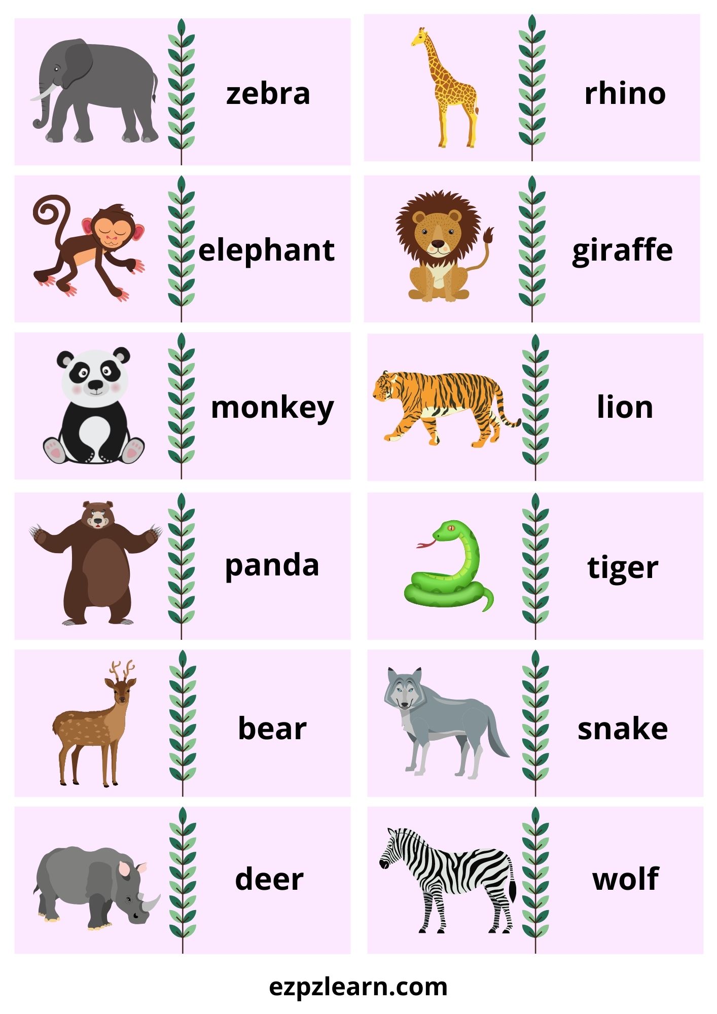 Wild Animals Dominoes Game With Words 