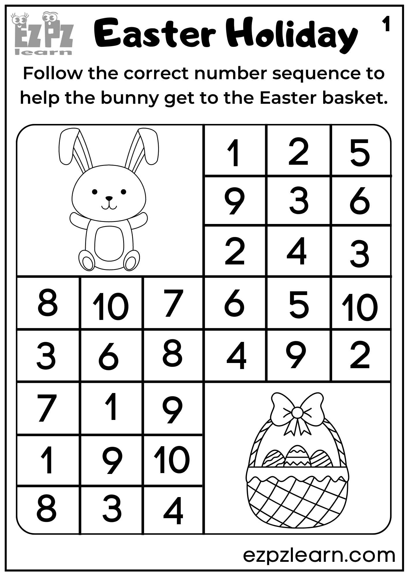 Follow The Numbers Easter Holiday - Ezpzlearn.com