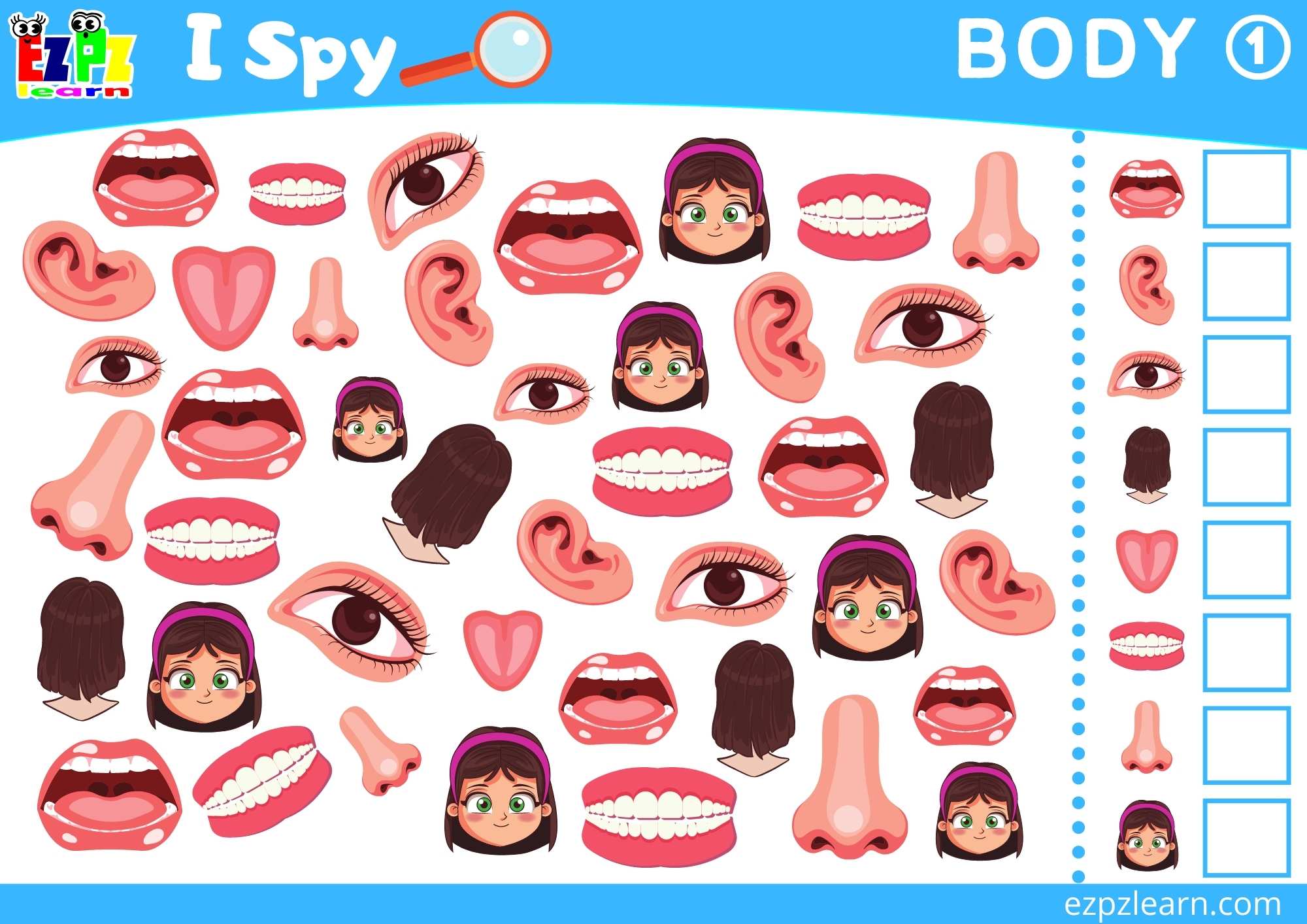 Body Topic I Spy Game for kids Free PDF Download - Ezpzlearn.com