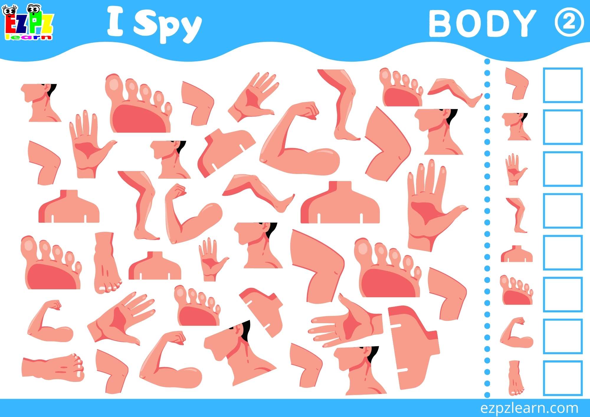 Body2 Topic I Spy Game for kids Free PDF Download - Ezpzlearn.com