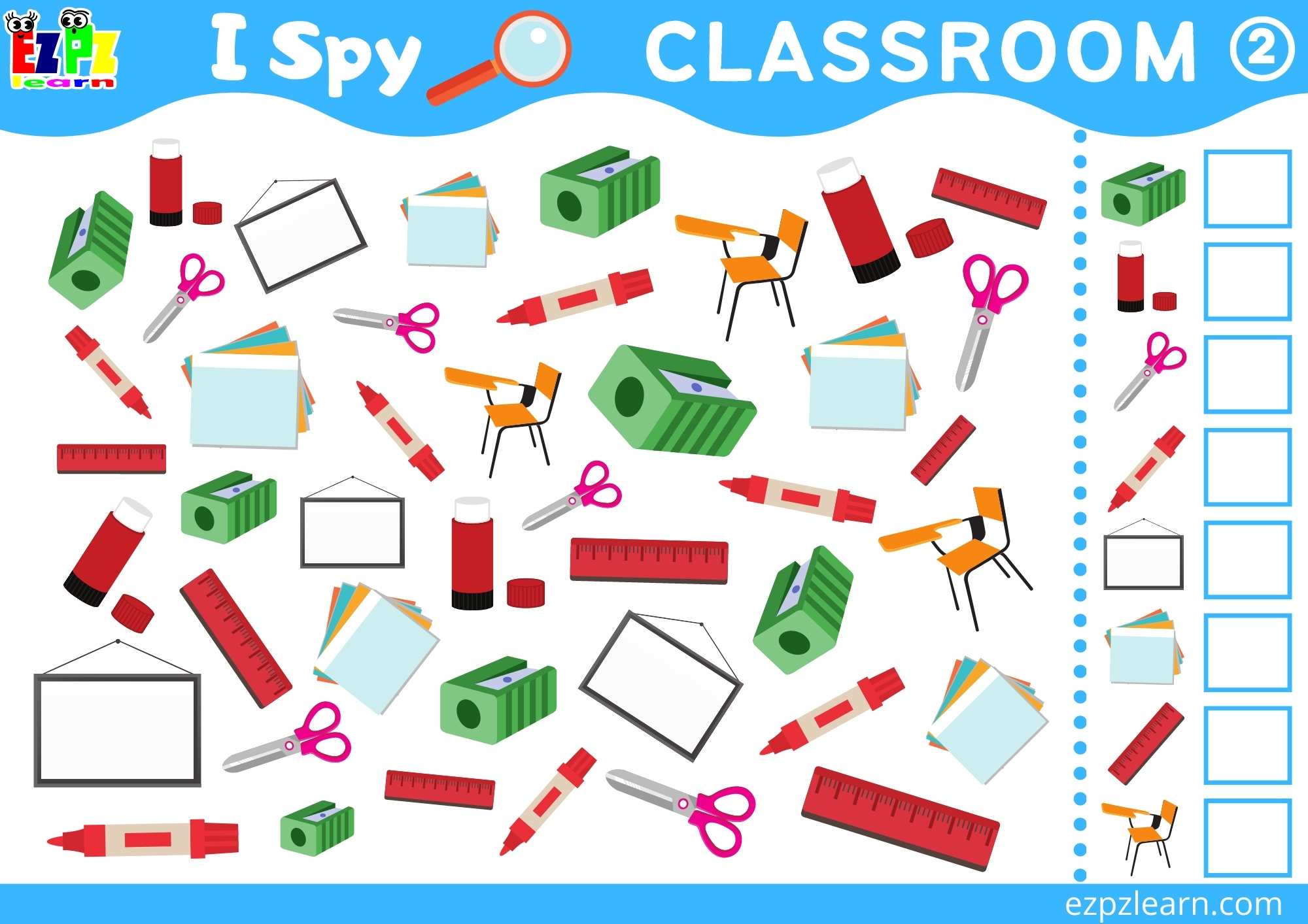 Classroom 2 Topic I Spy Game for kids Free PDF Download - Ezpzlearn.com