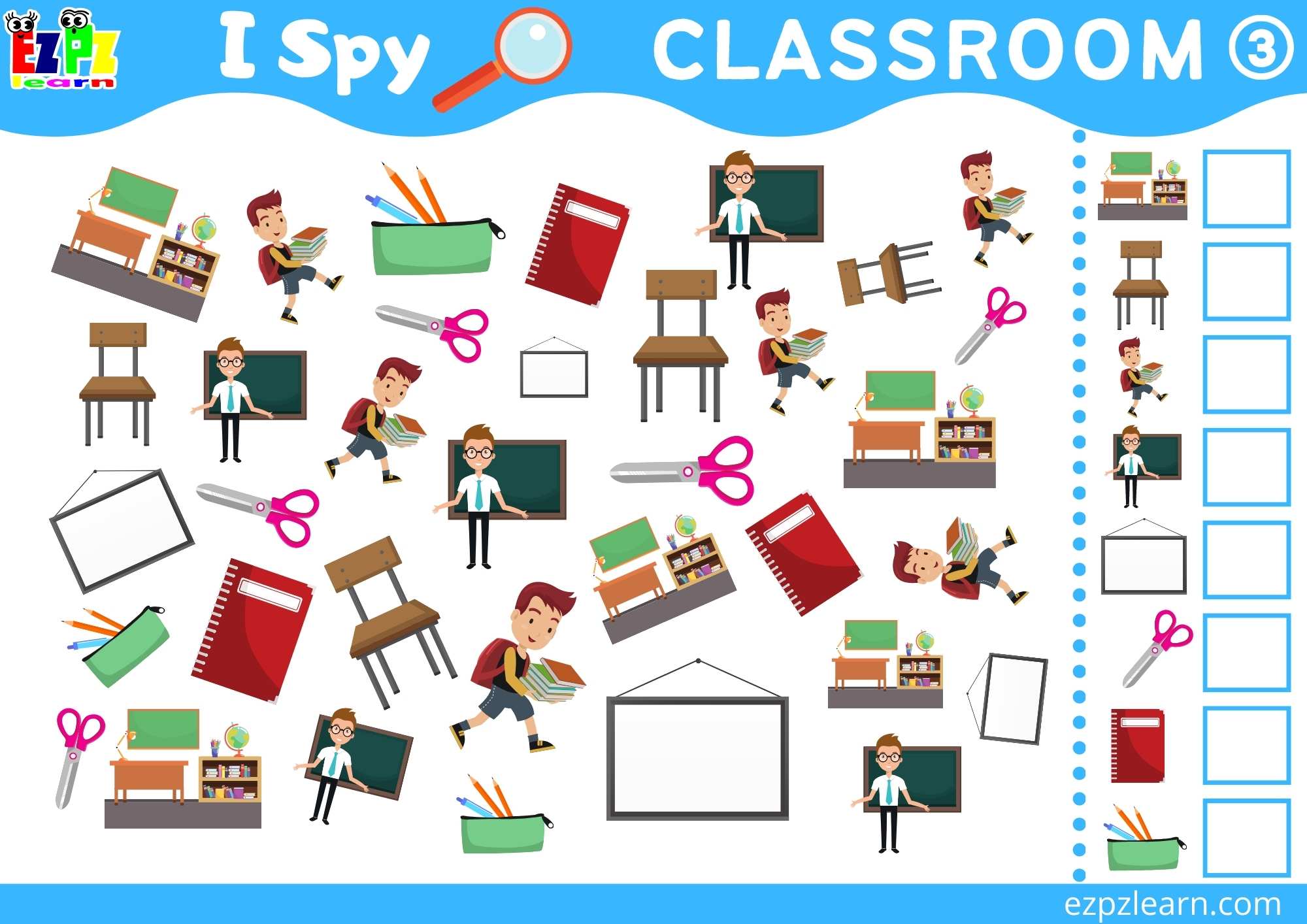 Classroom Objects 3 Topic I Spy Game for kids Free PDF Download ...