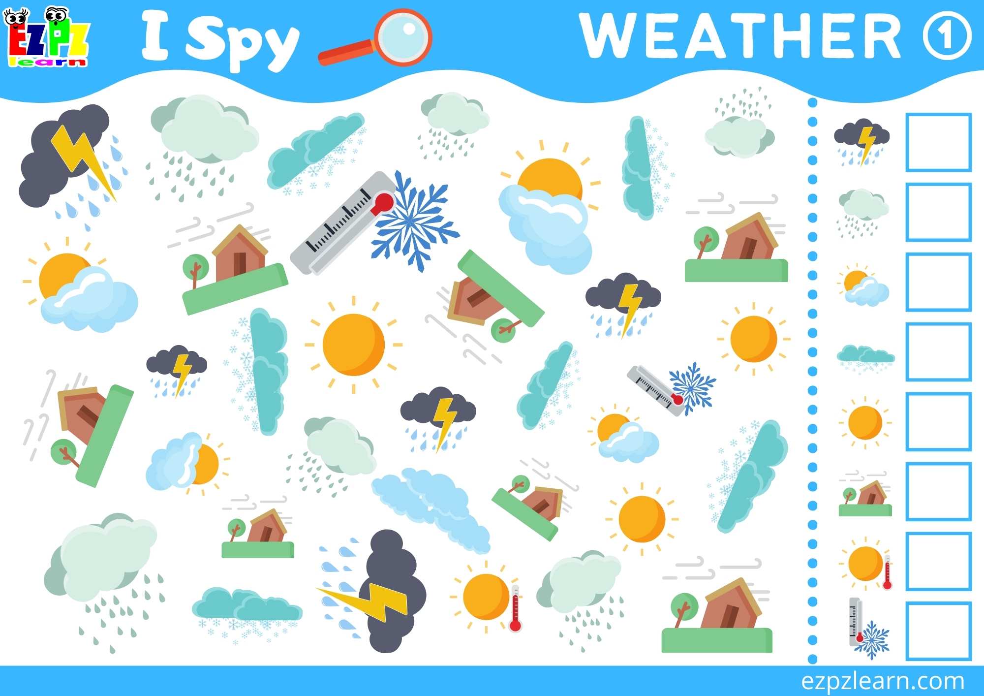 Weather Topic I Spy Game for kids Free PDF Download - Ezpzlearn.com