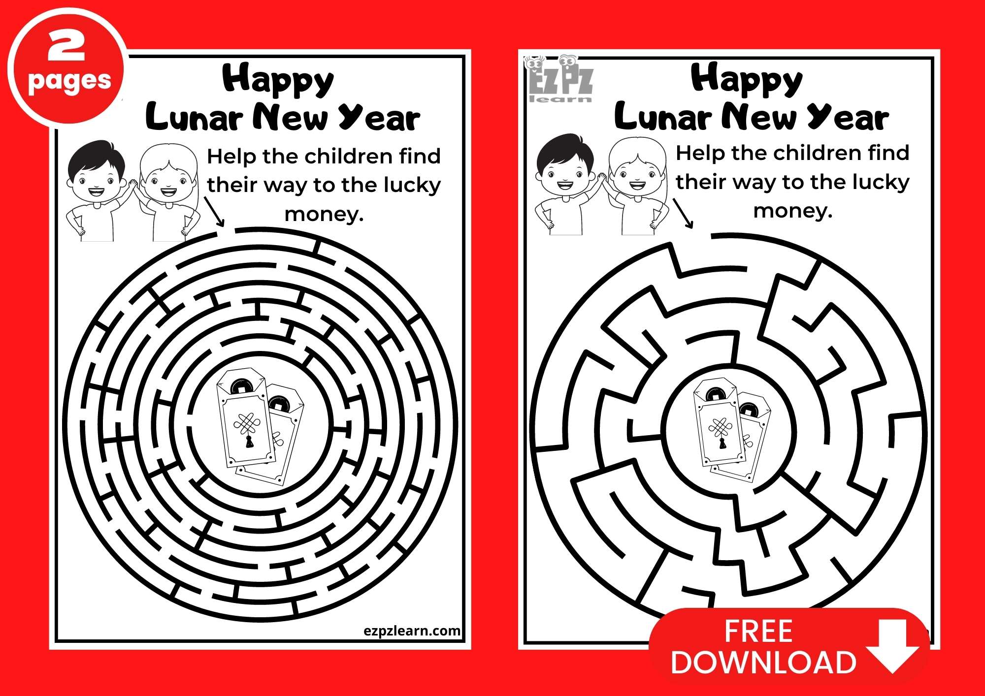 Lunar New Year Maze 1 Free PDF Download - Ezpzlearn.com