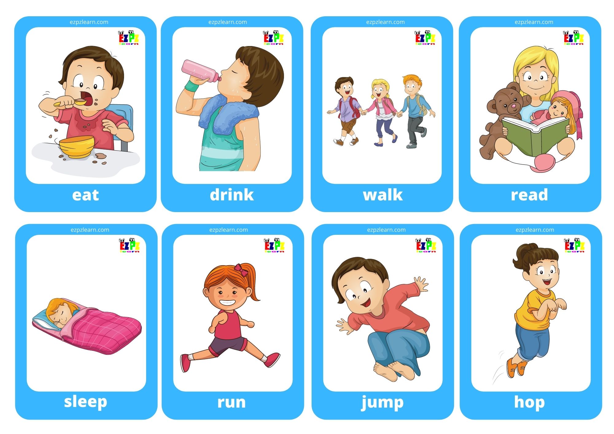 Action Verbs Game Cards / Mini Flashcards - Ezpzlearn.com