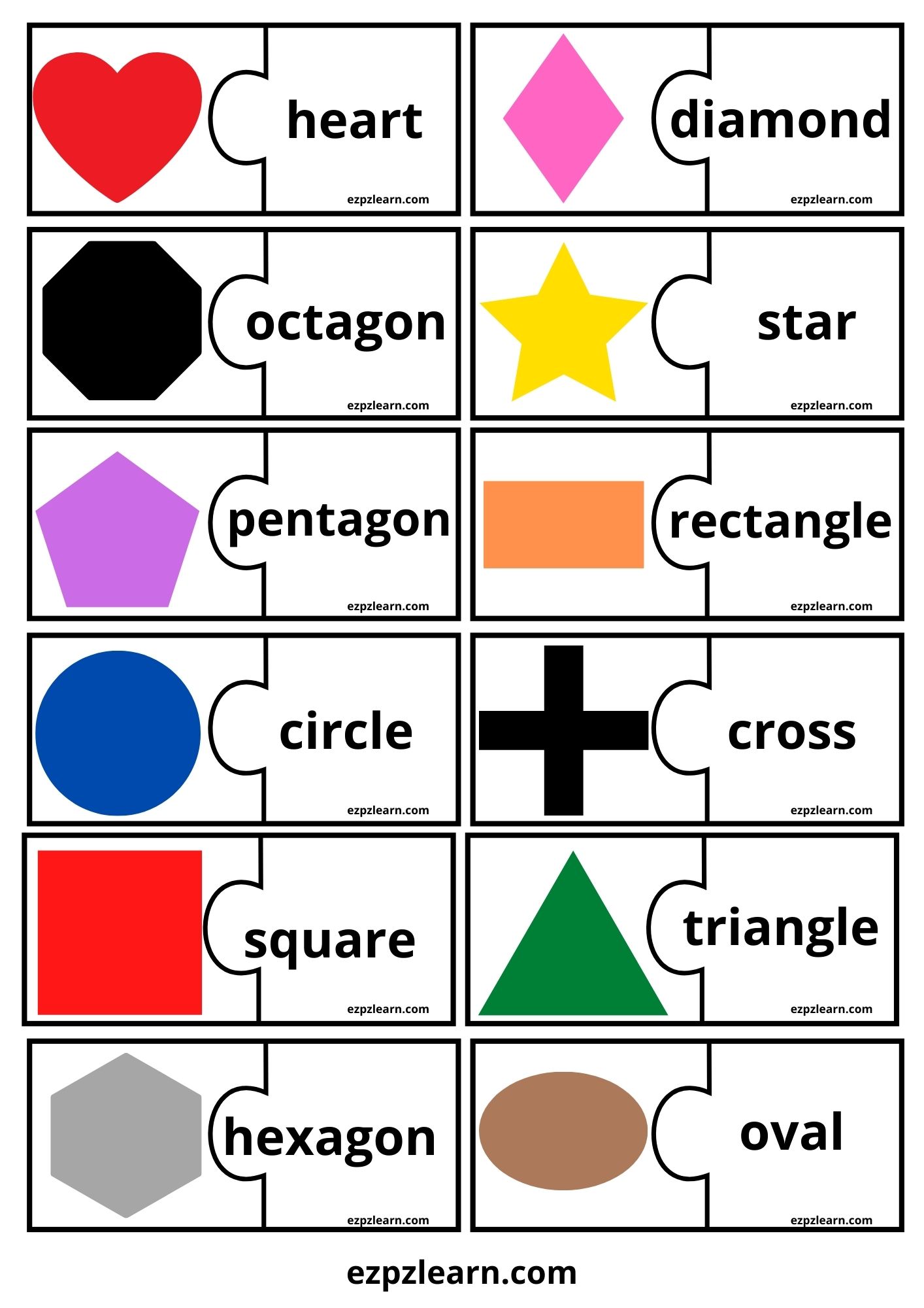 Shapes Word Match Game - Ezpzlearn.com