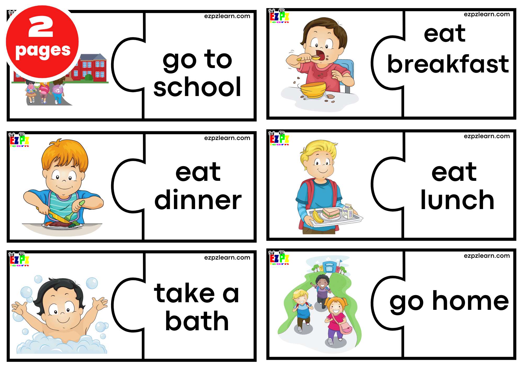 Daily Routine Word Match Game - Ezpzlearn.com  English vocabulary games,  Vocabulary games for kids, English lessons for kids