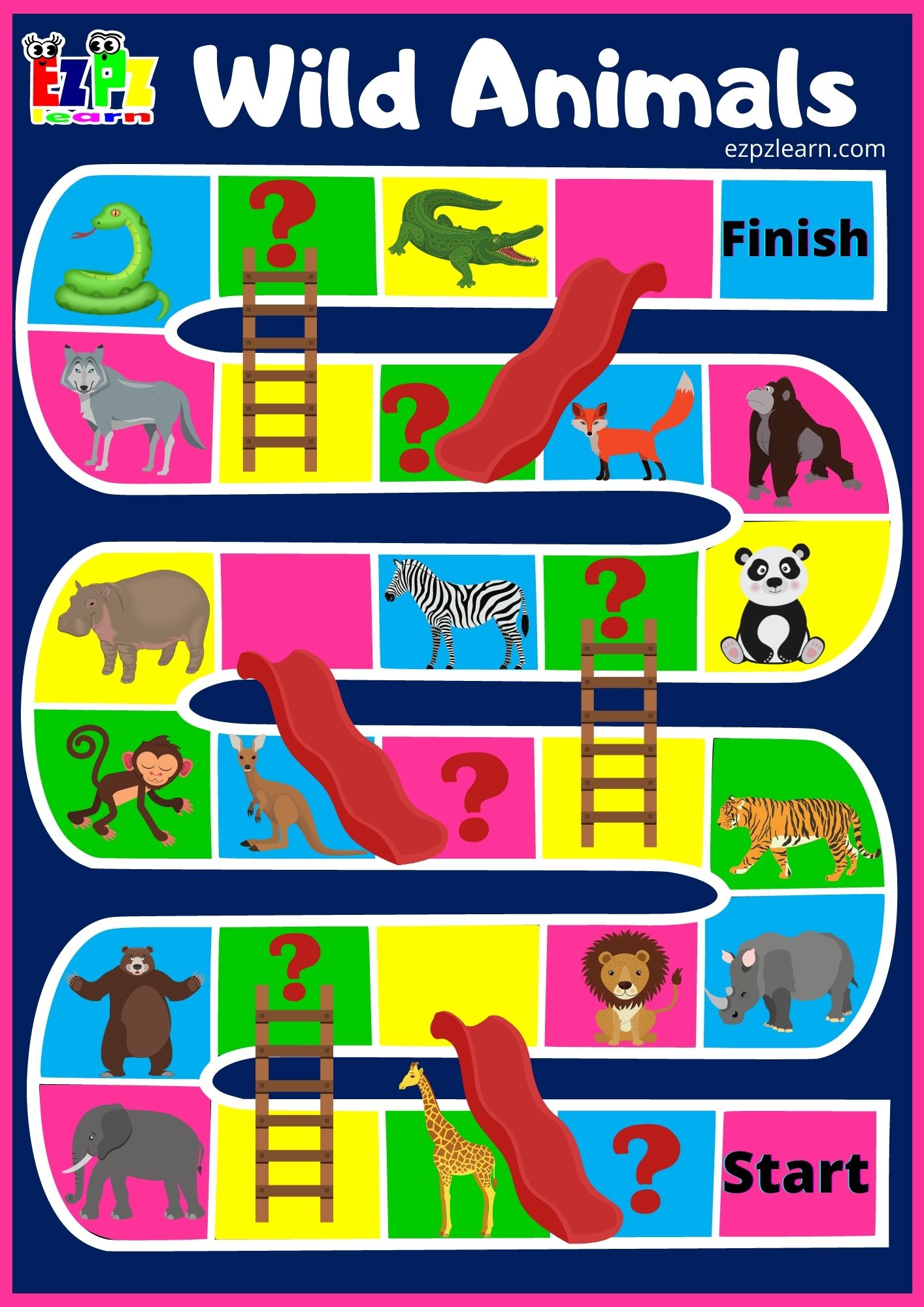 Wild Animals Slides and Ladders Game - Ezpzlearn.com