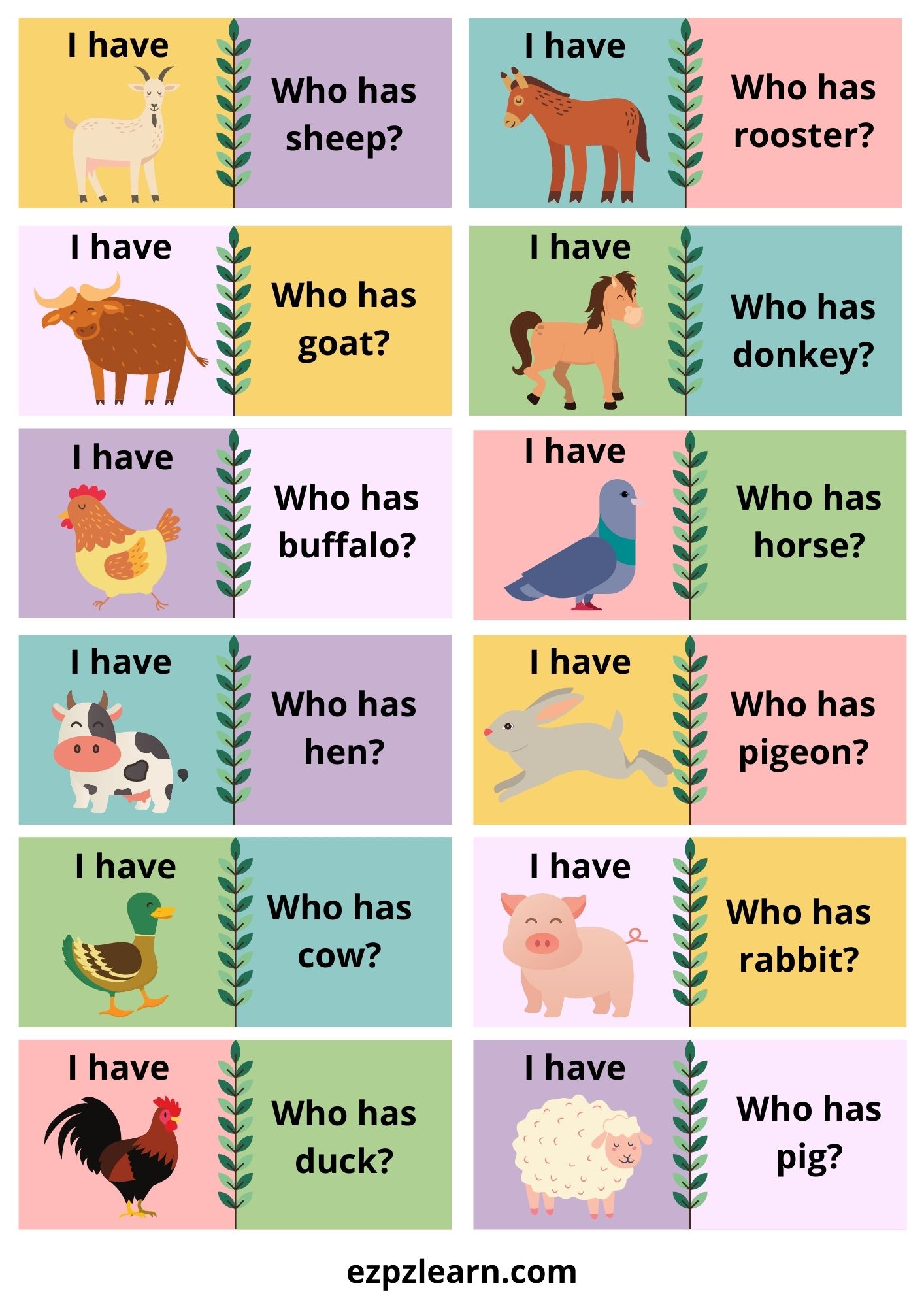 Farm Animals Who Has Game - Ezpzlearn.com