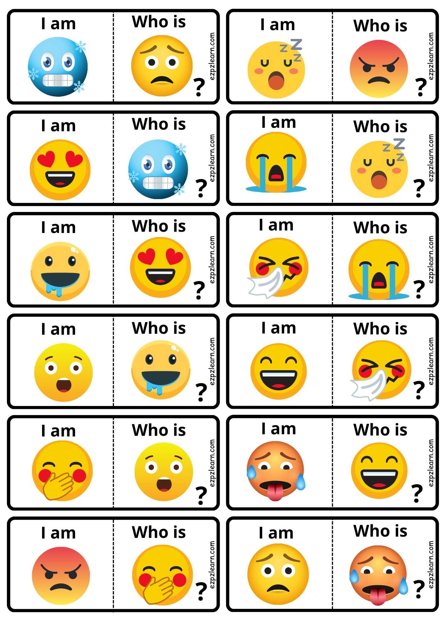 I am Who is? Feelings Game for Kindergarten and English Language Learners  PDF Download - Ezpzlearn.com