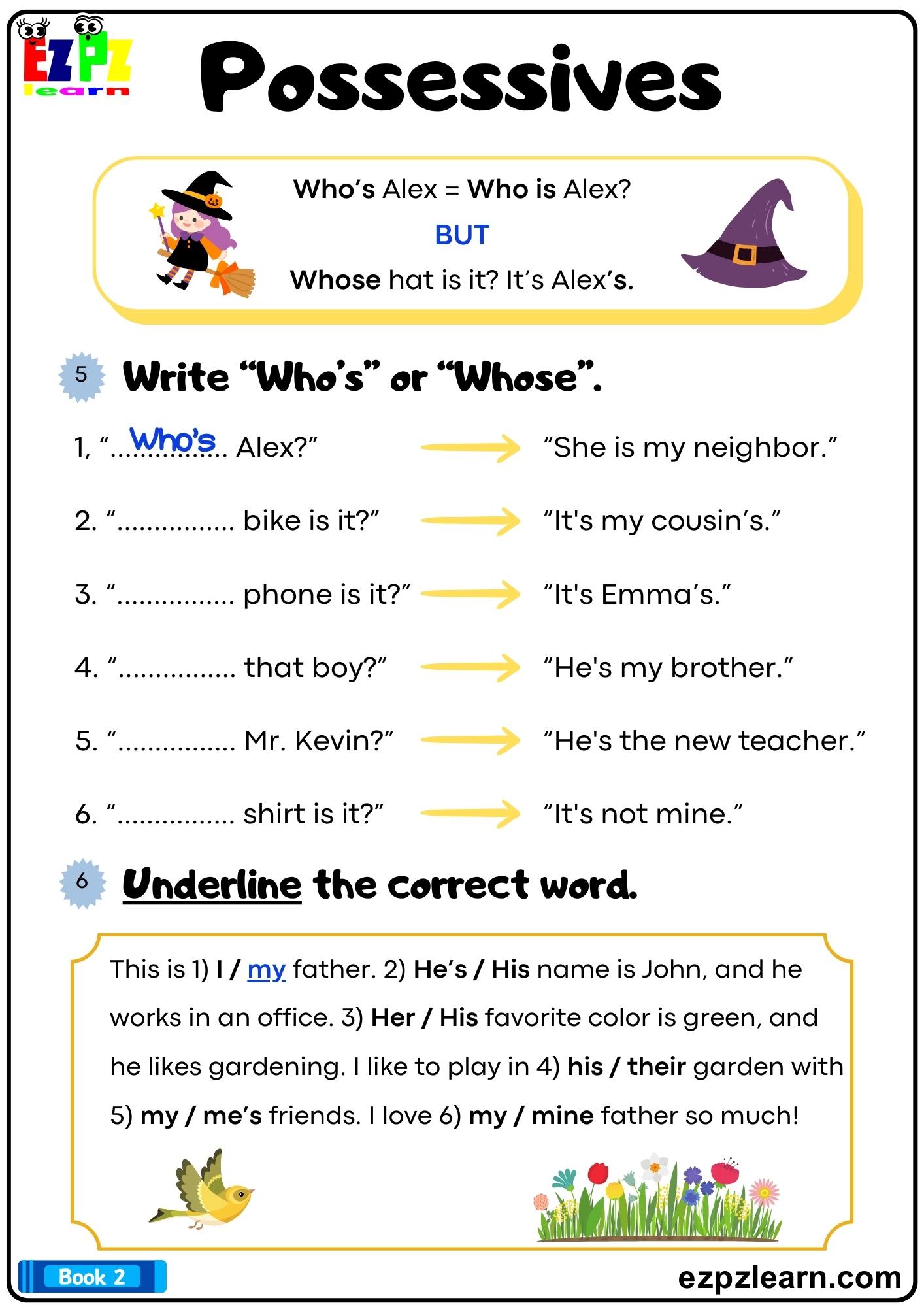 Possessives Write “Who’s” or “Whose” Grammar Worksheet Bk2 Printable ...