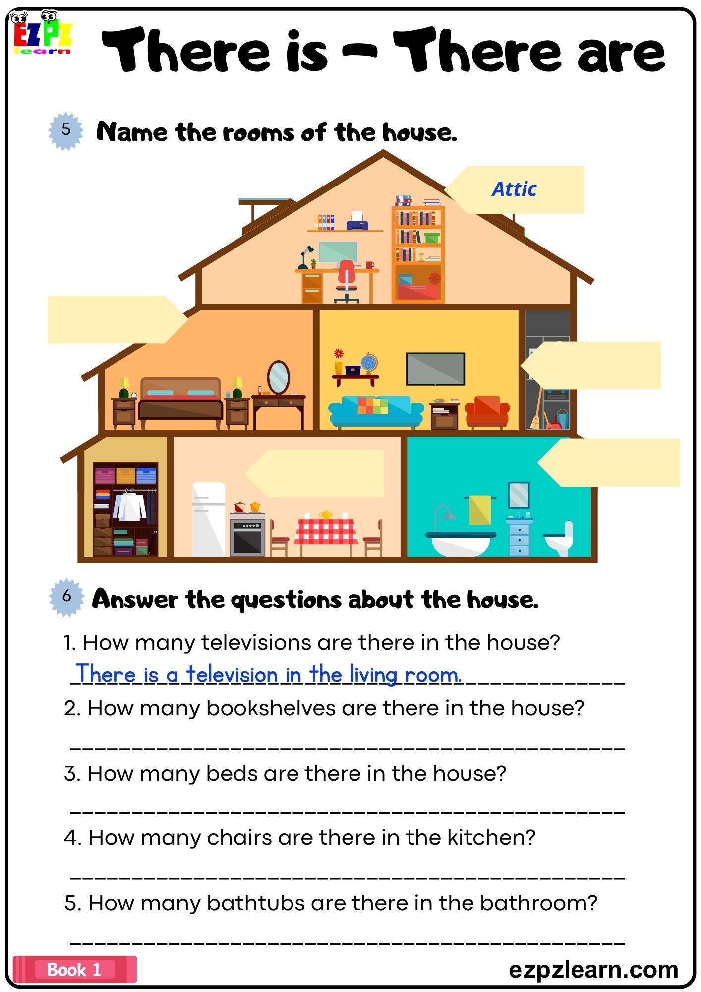 There is / There are Answer and Name the House Rooms Grammar Worksheet There is / There are Answer and Name the House Rooms Grammar Worksheet