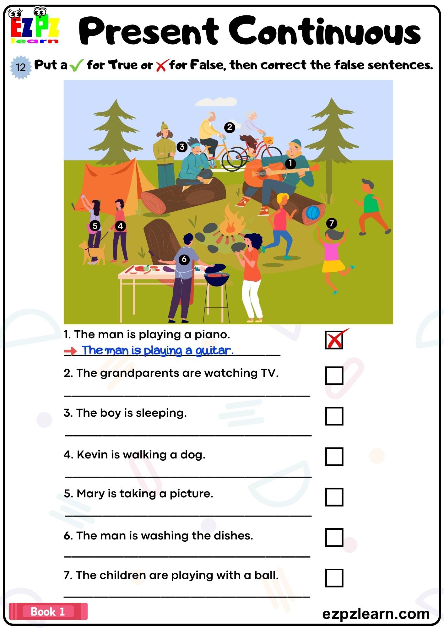 Present Continuous Check then Correct the False Sentences Worksheet pdf ...