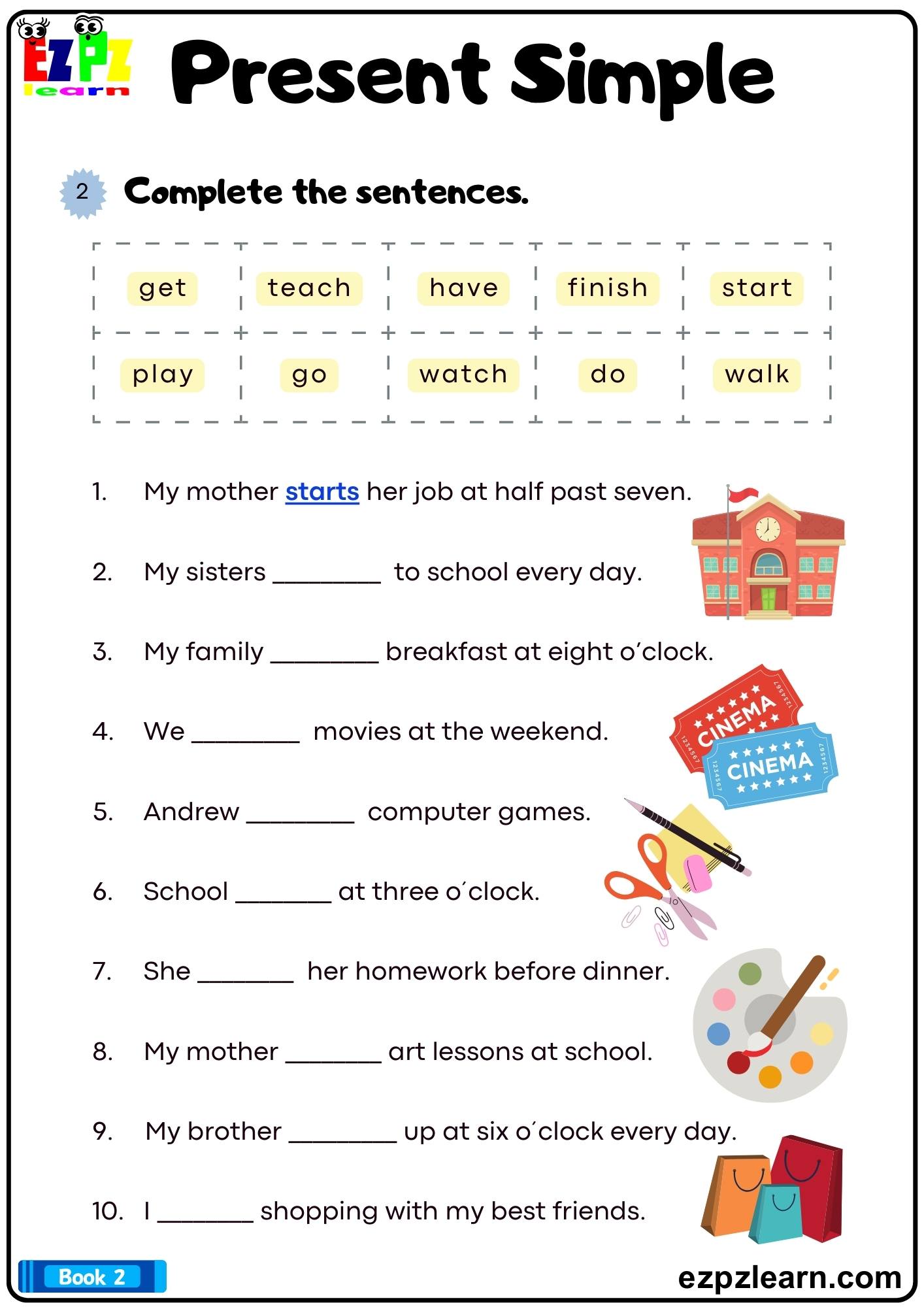 Present Simple Complete the Sentences Grammar Worksheet Bk2 Printable ...