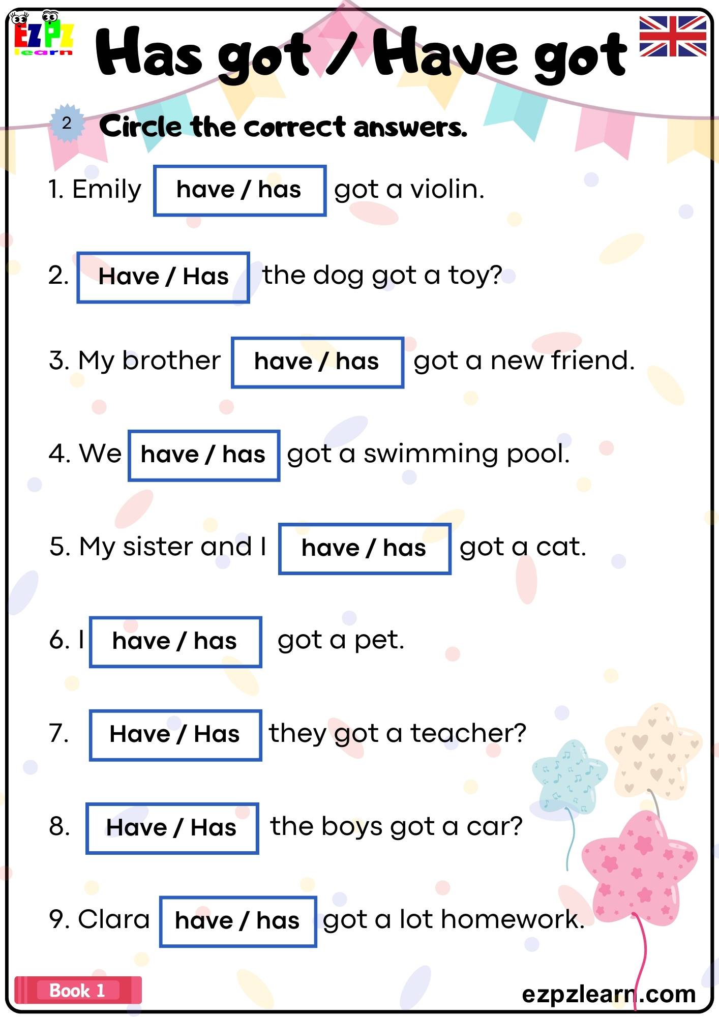 Has Got and Have Got Grammar Worksheet Circle the Correct Answers pdf ...