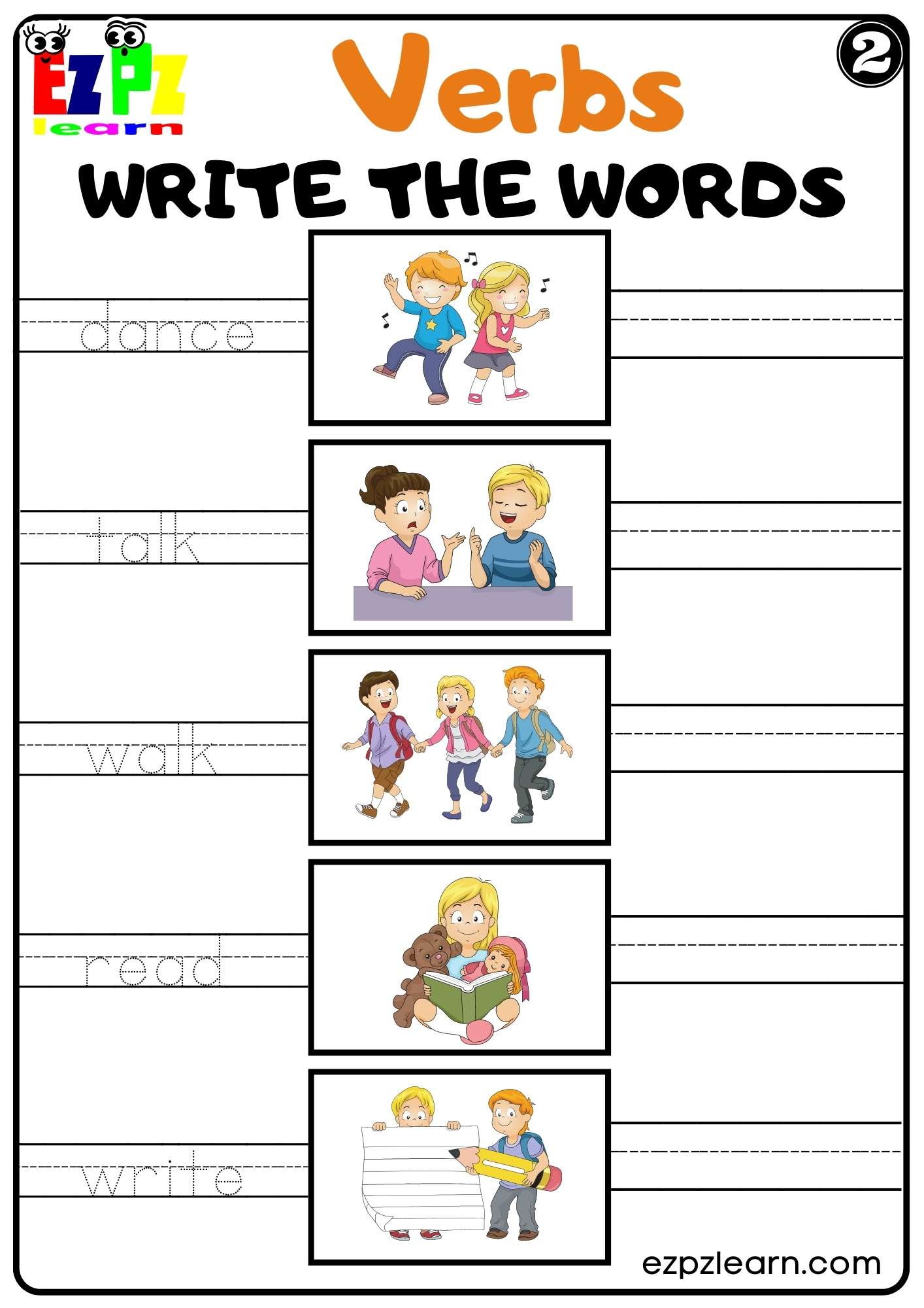 Verbs Write the Words Worksheet for Home Schooling K5 and ESL PDF ...