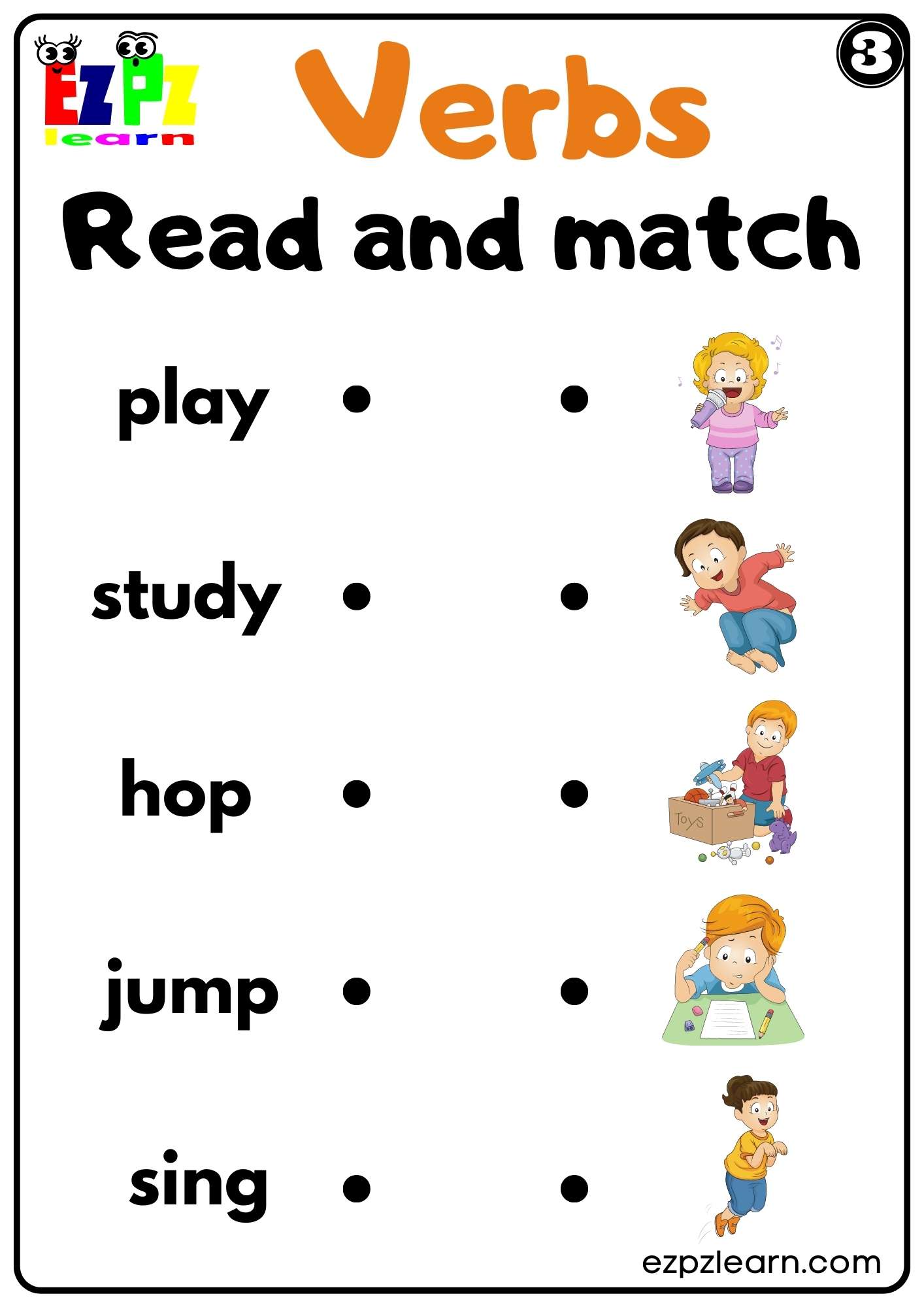 Verbs Read and Match Easy Worksheet for K5 and ESL Students PDF ...