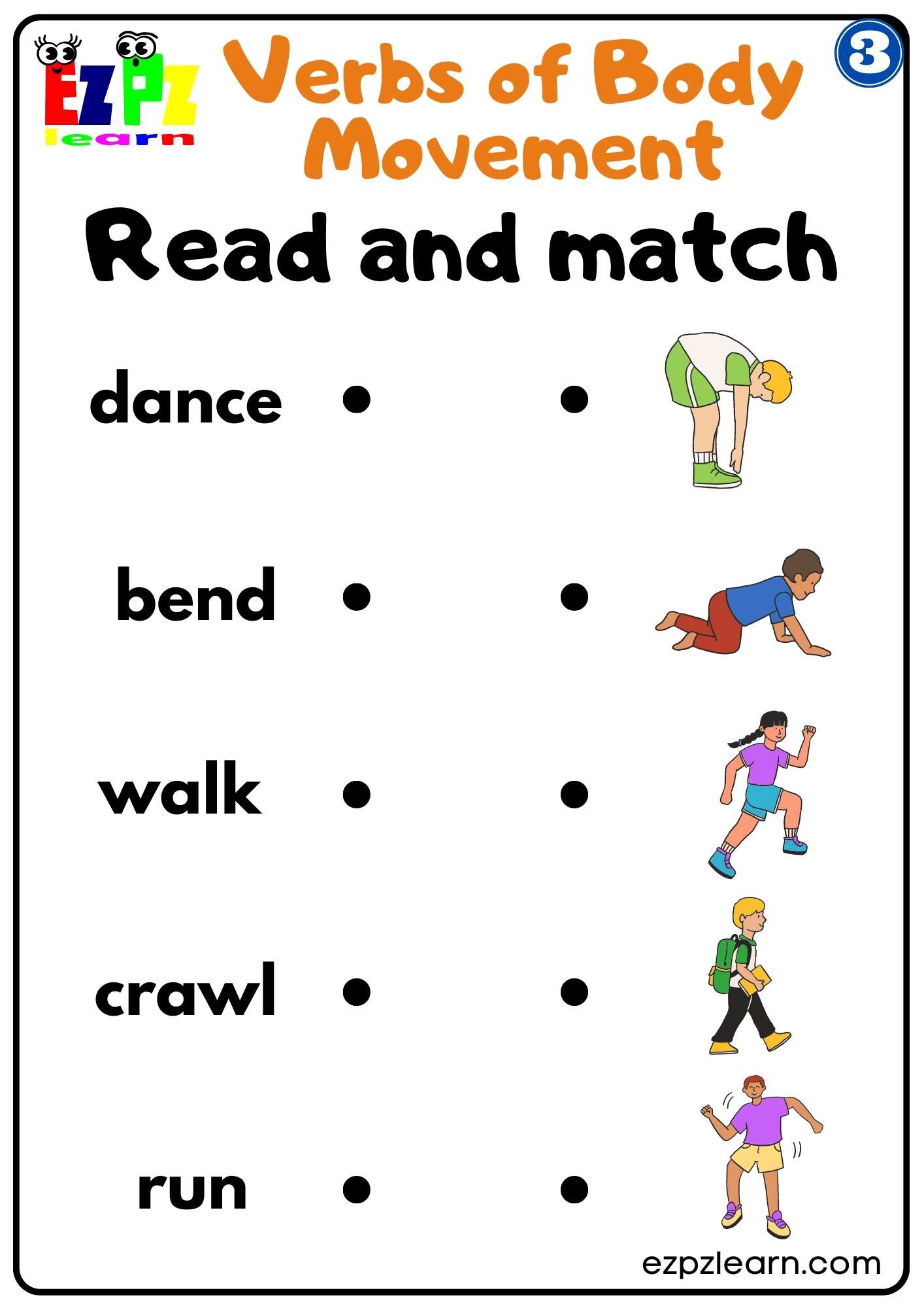 Group 3 Verbs of Body Movement Read and Match Worksheet free PDF ...