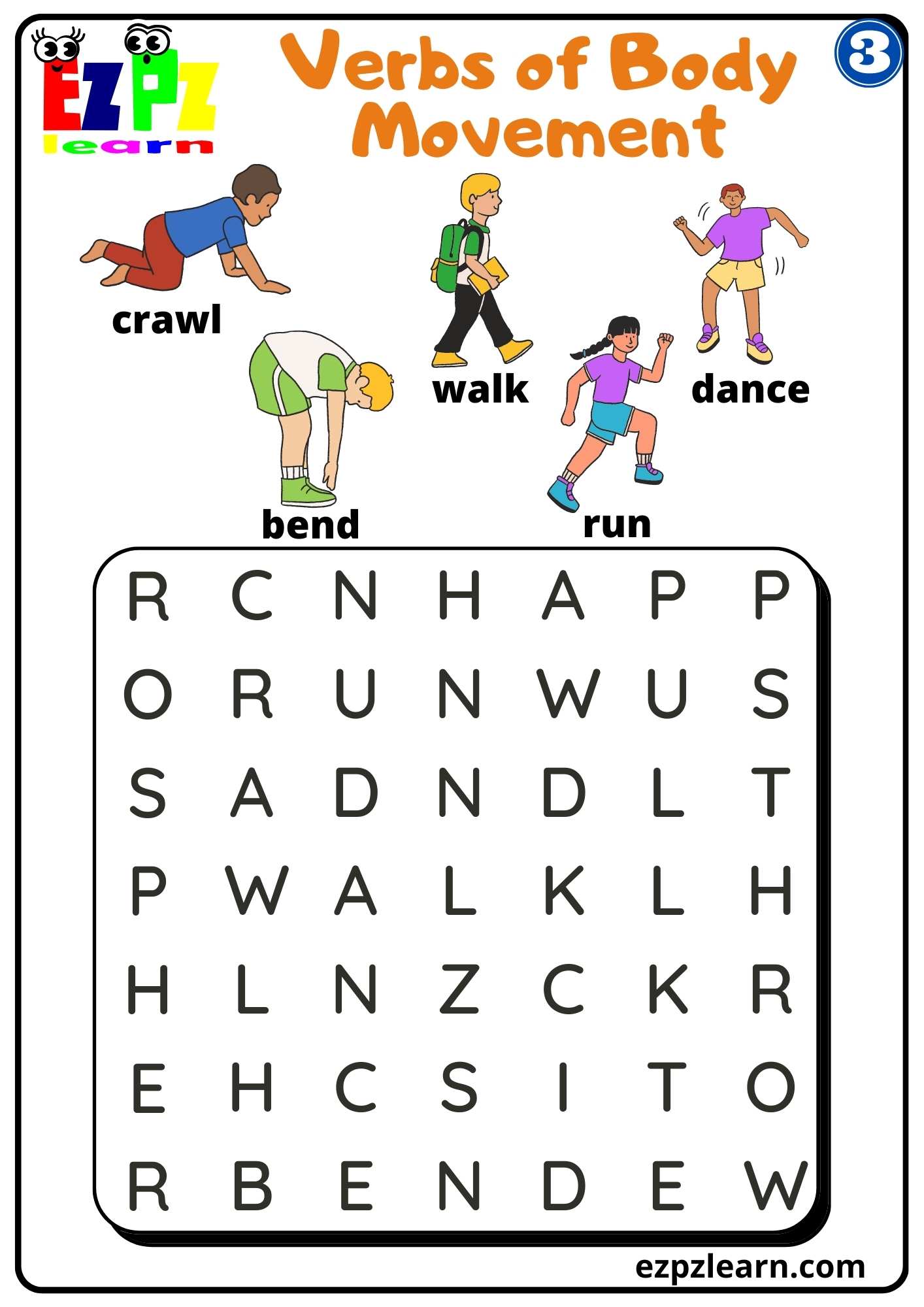 Group 3 Verbs of Body Movement Word Search Worksheet free PDF Download ...