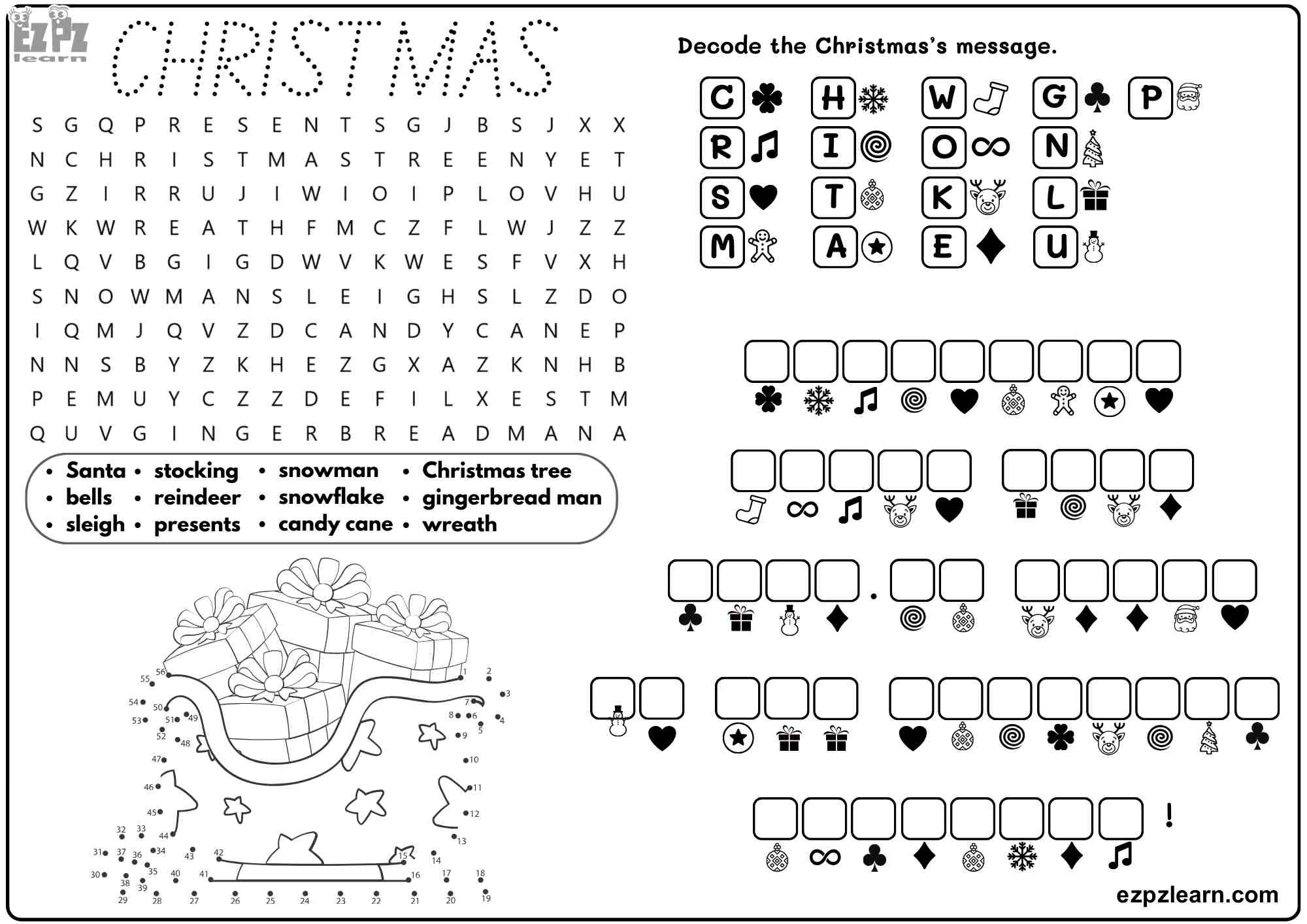 Christmas Holiday Vocabulary for Kids. Includes: Word Search, Dot to ...