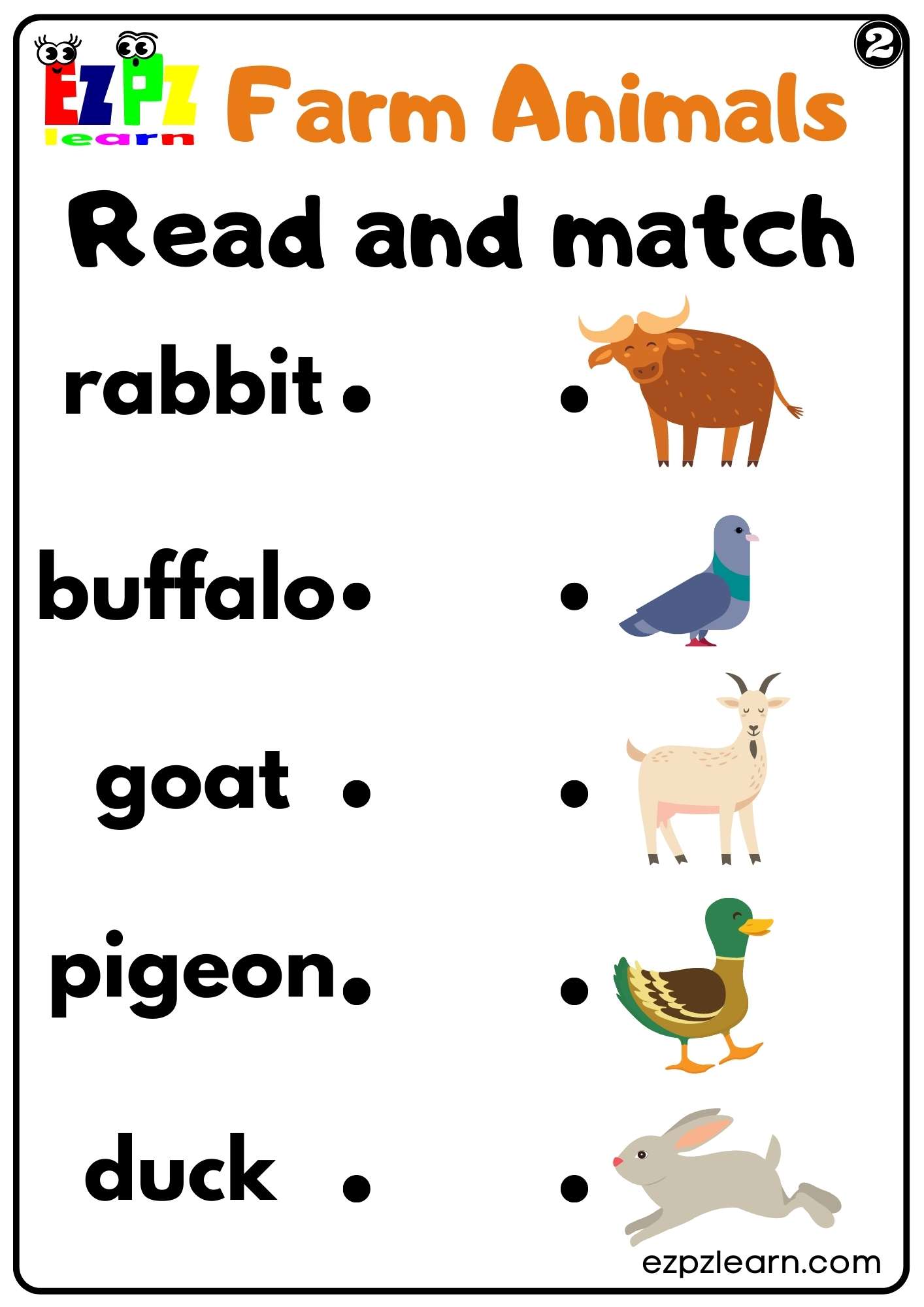 Farm Animals Read and Match Worksheet for Kindergarten or ESL Students ...