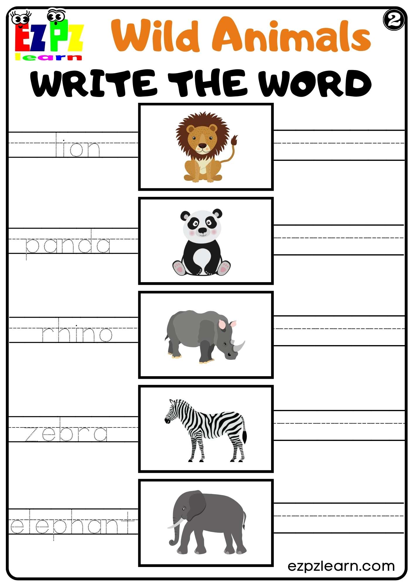 Wild Animals Write the Word Worksheet Set 2 For kids and ESL PDF ...