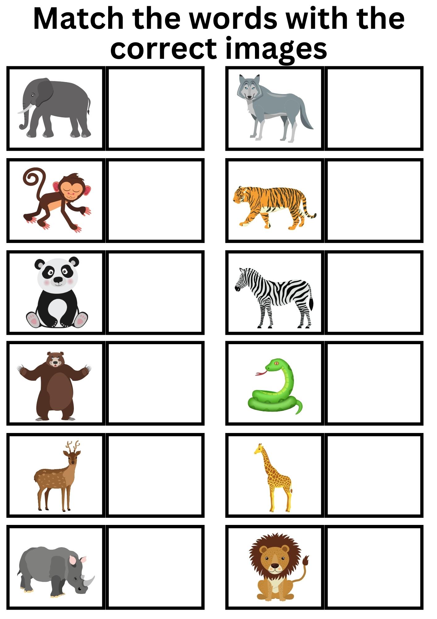 Interactive Worksheet Wild Animals Puzzle Match Worksheet for Kids ...