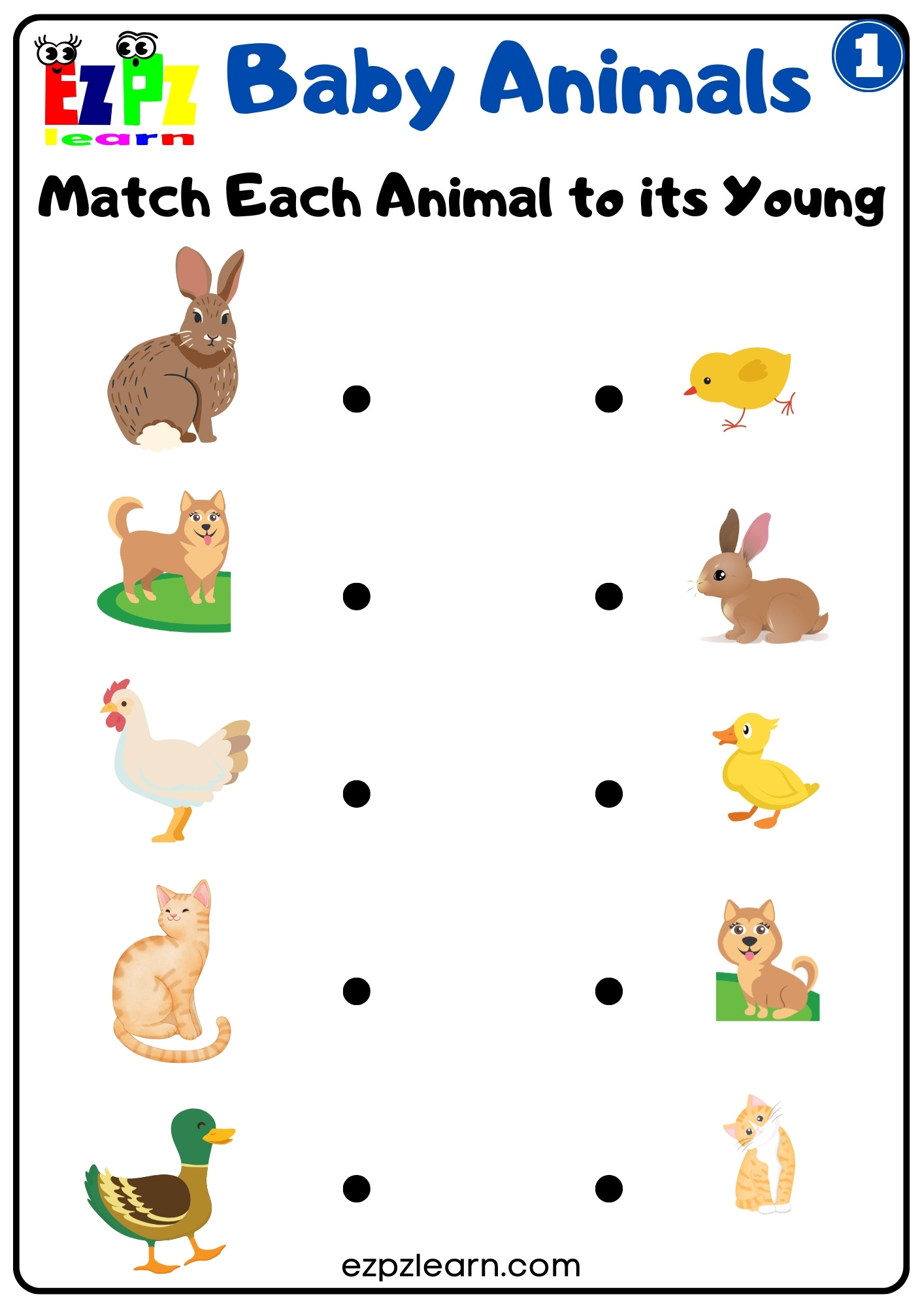 Baby Animals Vocabulary Read and Match the Animals to its Young ...