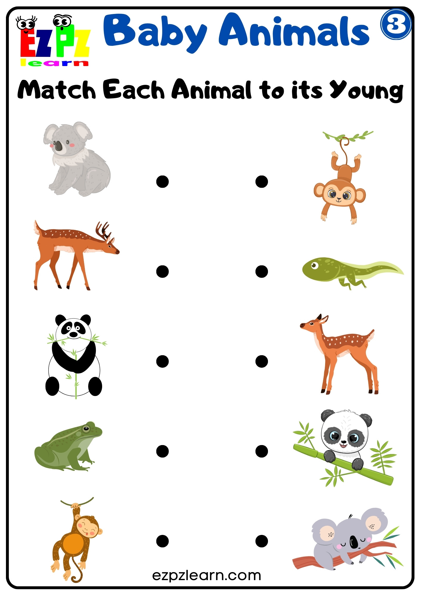 Baby Animals Vocabulary Read and Match the Animals to Their Young ...