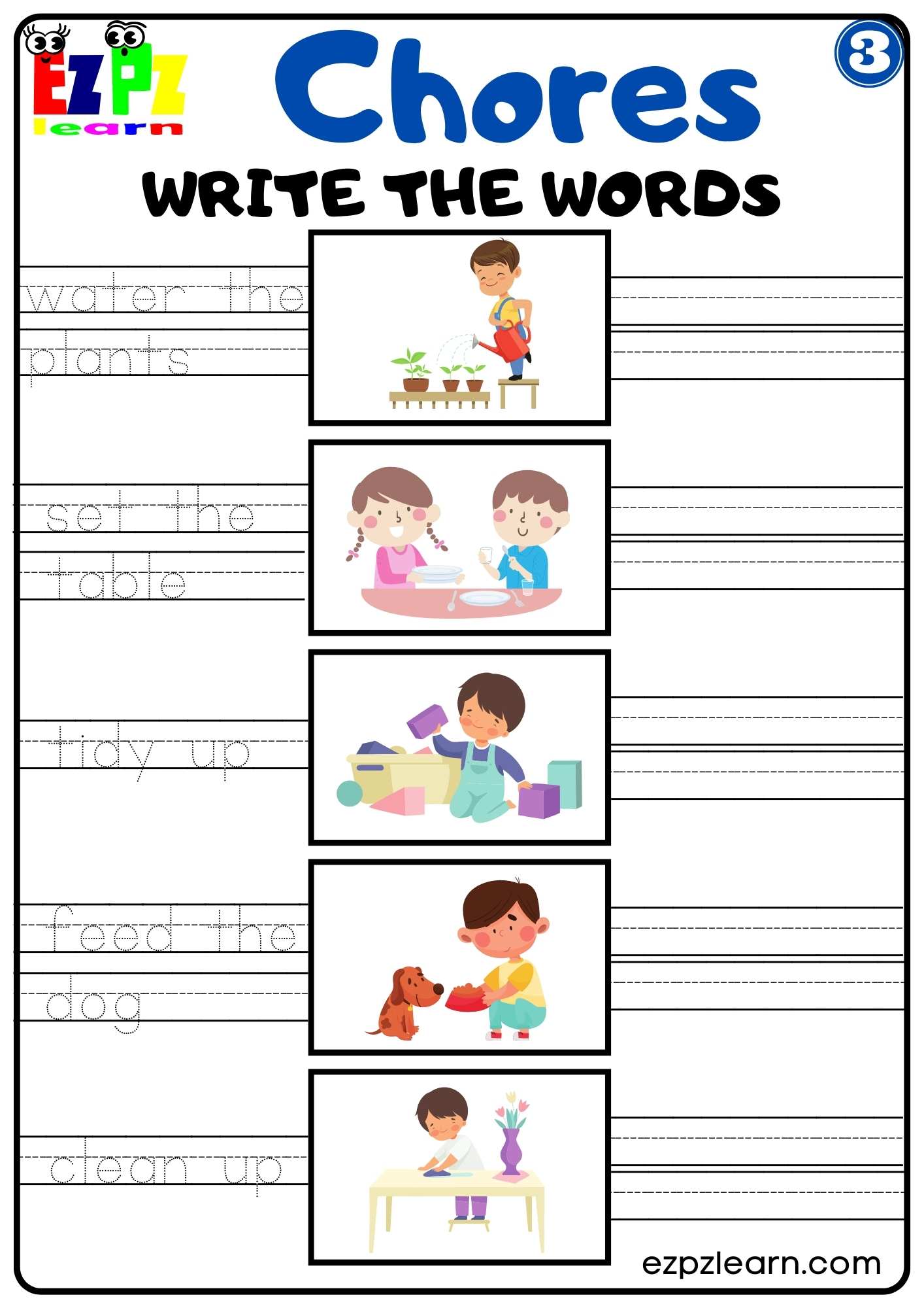 Write the Words Worksheet Household Chores Vocabulary For ESL and K5 ...