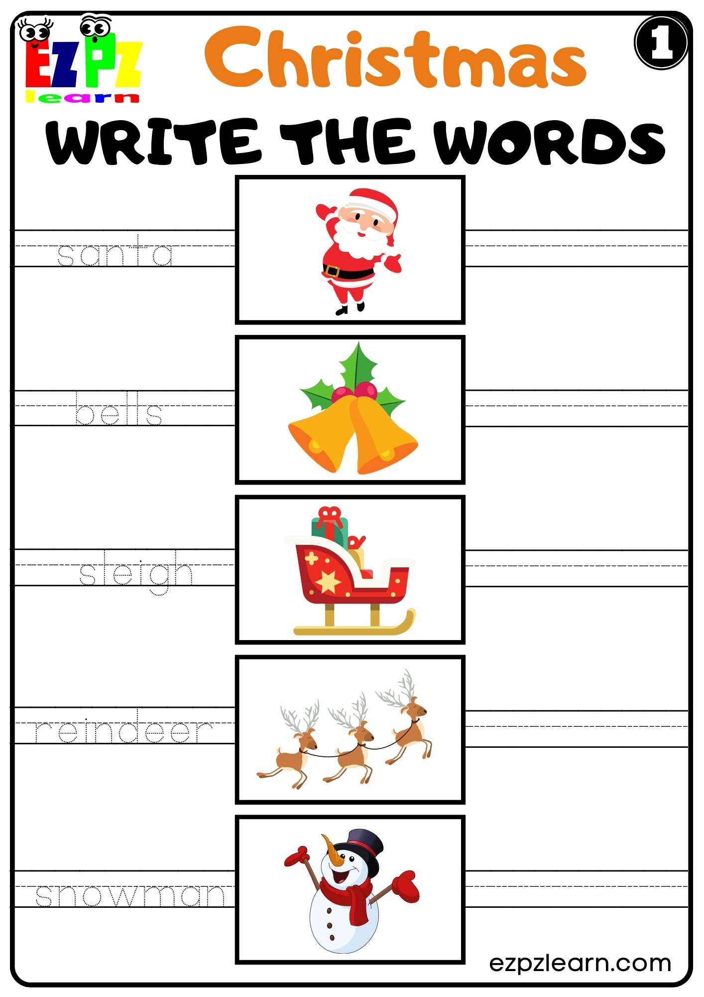 Christmas Holiday Write the Words Set 1 For Kids K5 and ESL Free PDF ...