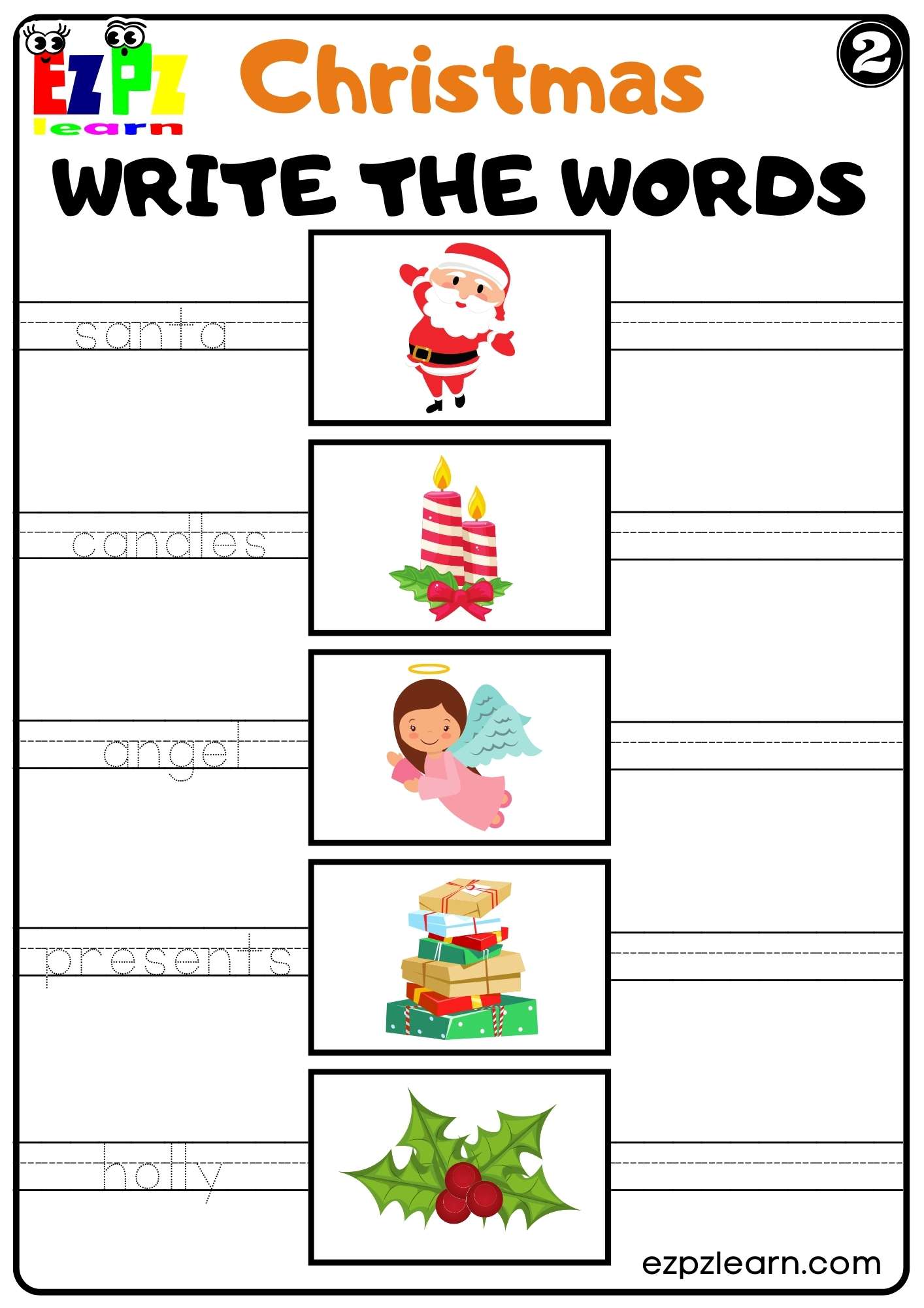 Christmas Holiday Write the Word Worksheet For Kids K5 and ESL Free PDF ...