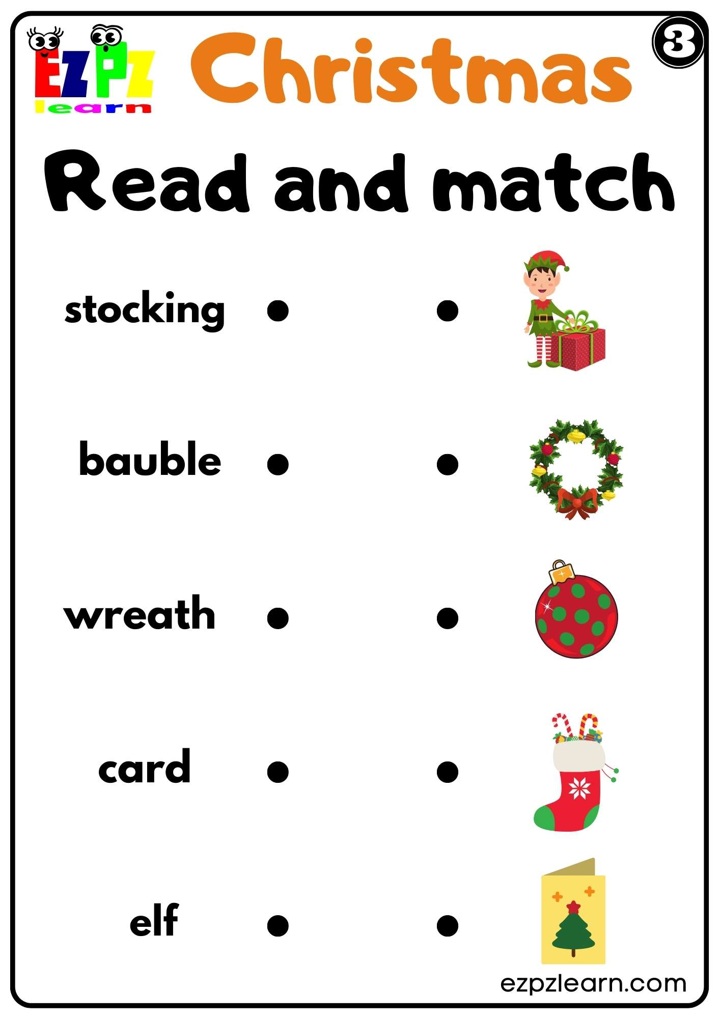 Christmas Holiday Read and Match Worksheet For K5 Kids and ESL Free PDF ...
