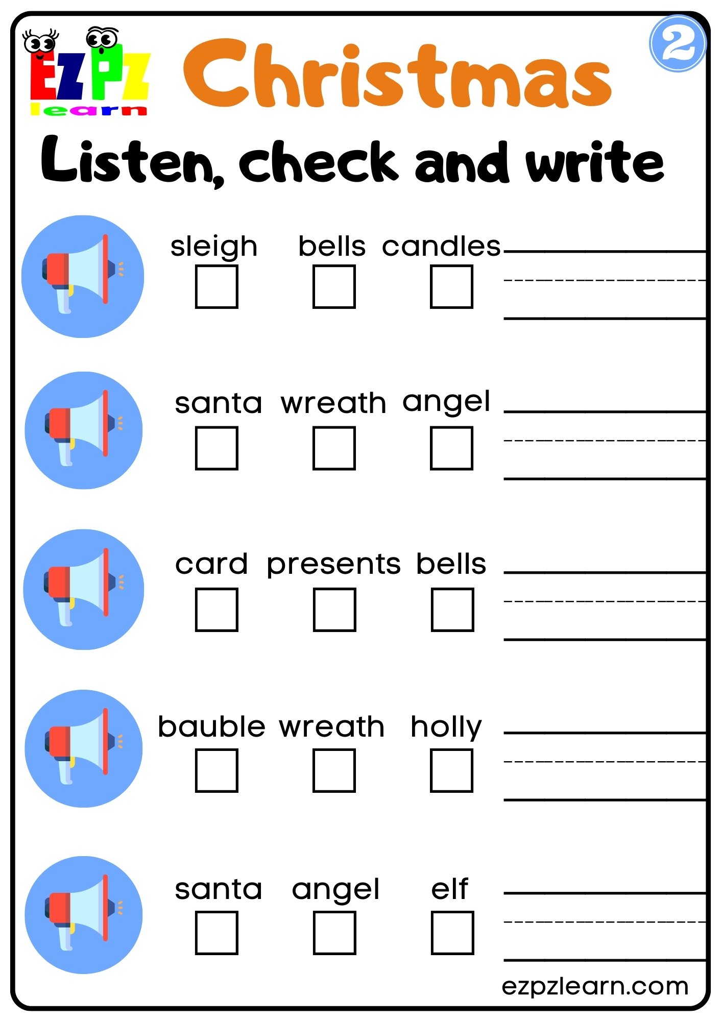 christmas-interactive-worksheet-listen-check-and-write-the-words-activity-for-kids-and-esl-students-g2-ezpzlearn-com for Esl Free Printable Worksheets For Beginners Christmas Interactive Worksheet Listen, Check and Write the Words Activity for Kids and ESL Students G2 - Ezpzlearn.com for Esl Free Printable Worksheets For Beginners