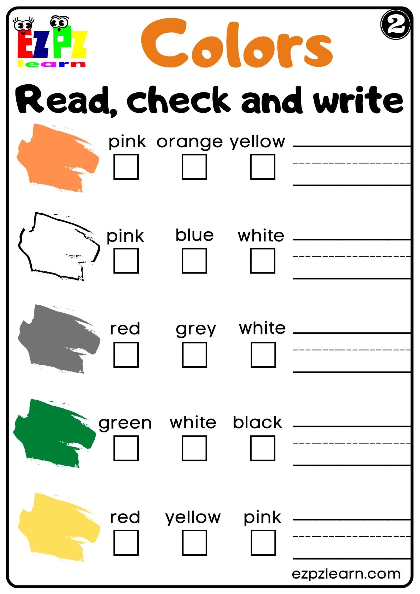 Colors Read Check and Write Worksheet for Kindergarten K5 and ESL PDF ...