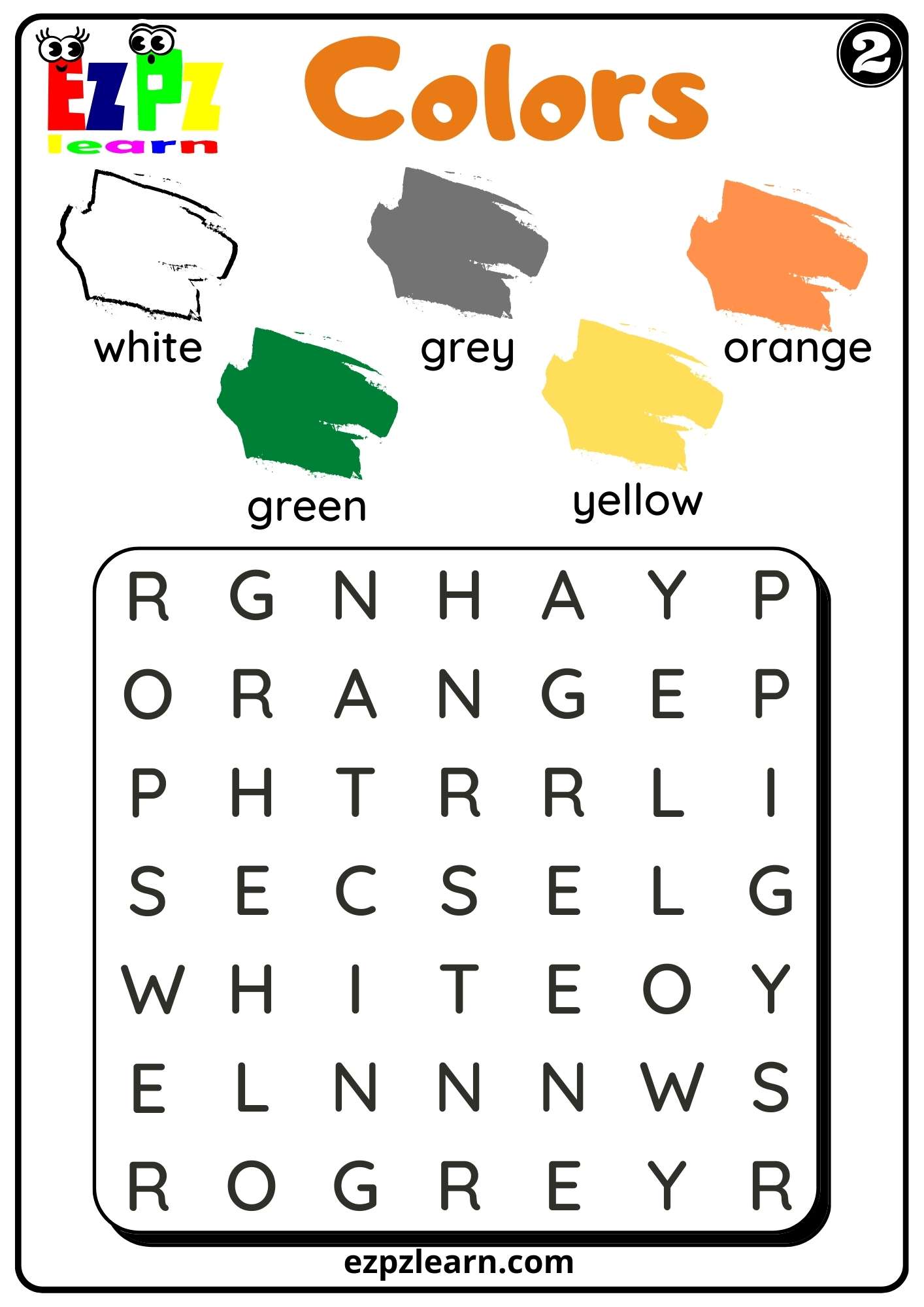 Colors Word Search Worksheet for Kindergarten K5 and ESL PDF Download ...