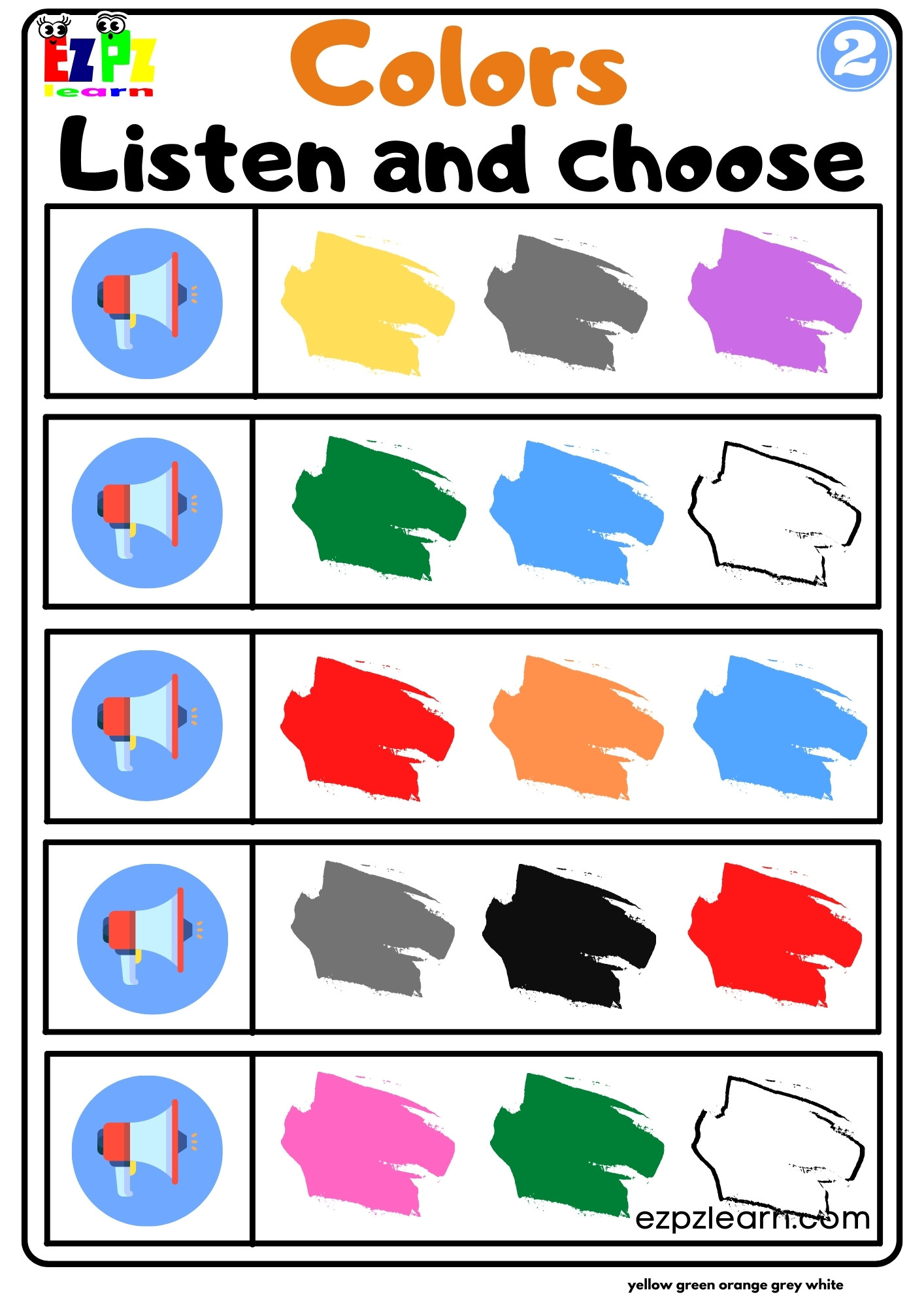 Interactive Colors Worksheet Listen and Choose the Correct Images