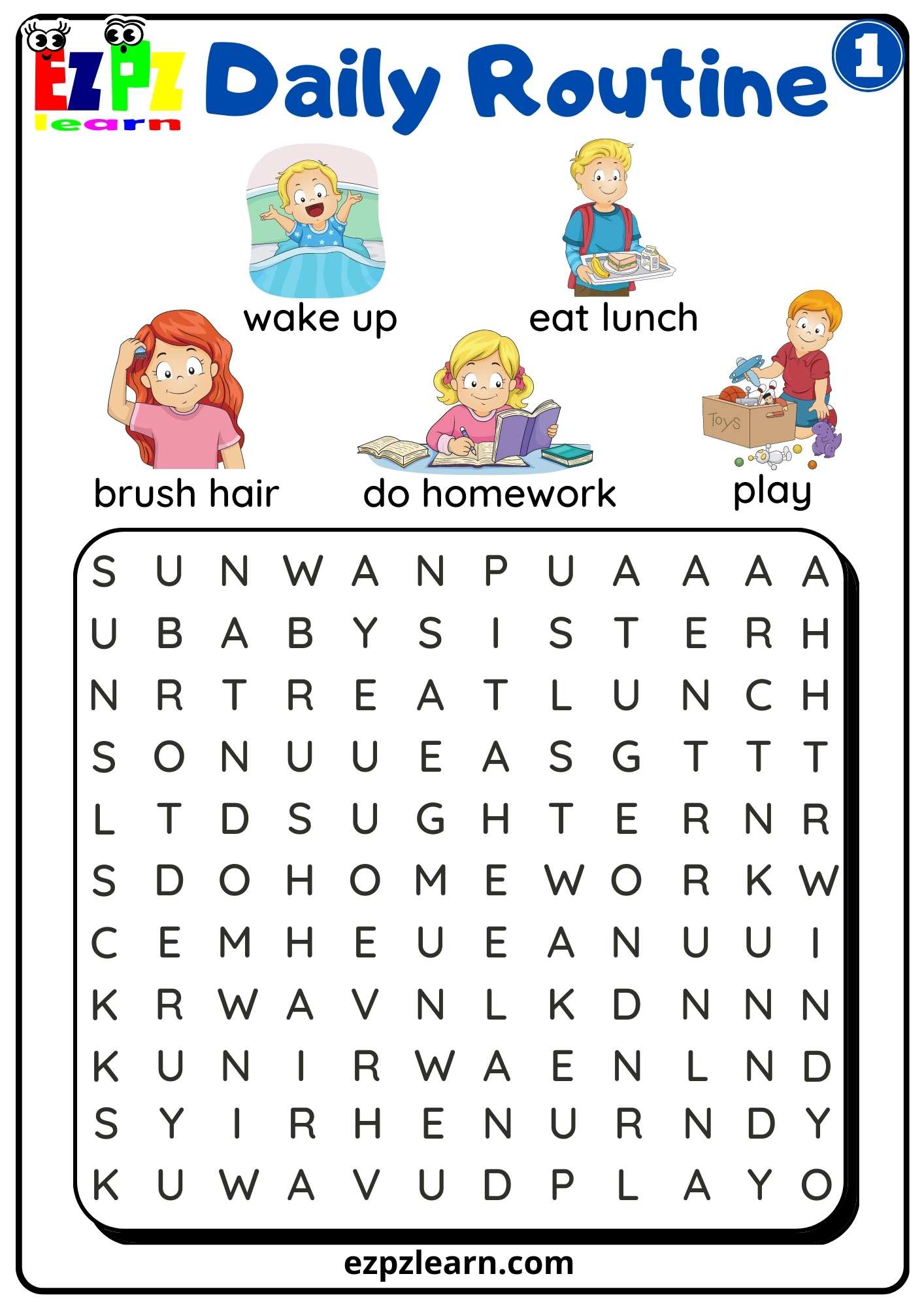 Daily Routine Word Match Game 