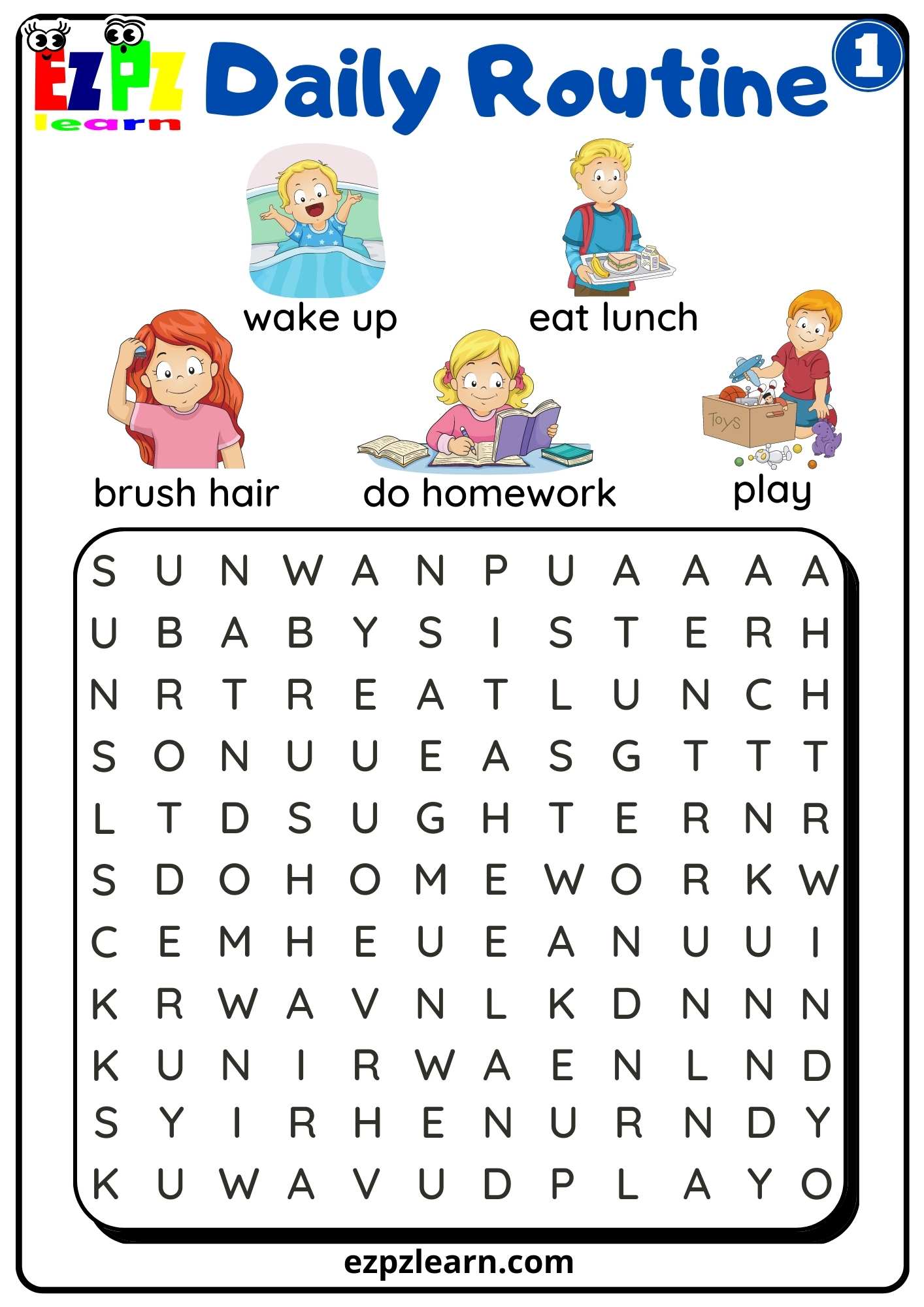 Daily Routine Word Match Game - Ezpzlearn.com  English vocabulary games,  Vocabulary games for kids, English lessons for kids